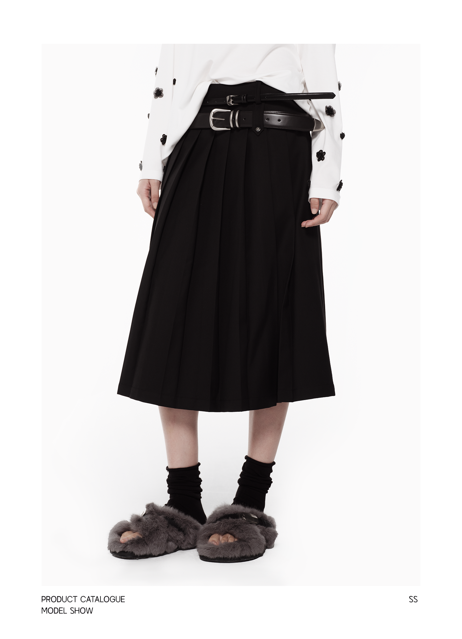 KIMUSSO Double Waistband High-Waisted Pleated Maxi Skirt — Original Designer Piece