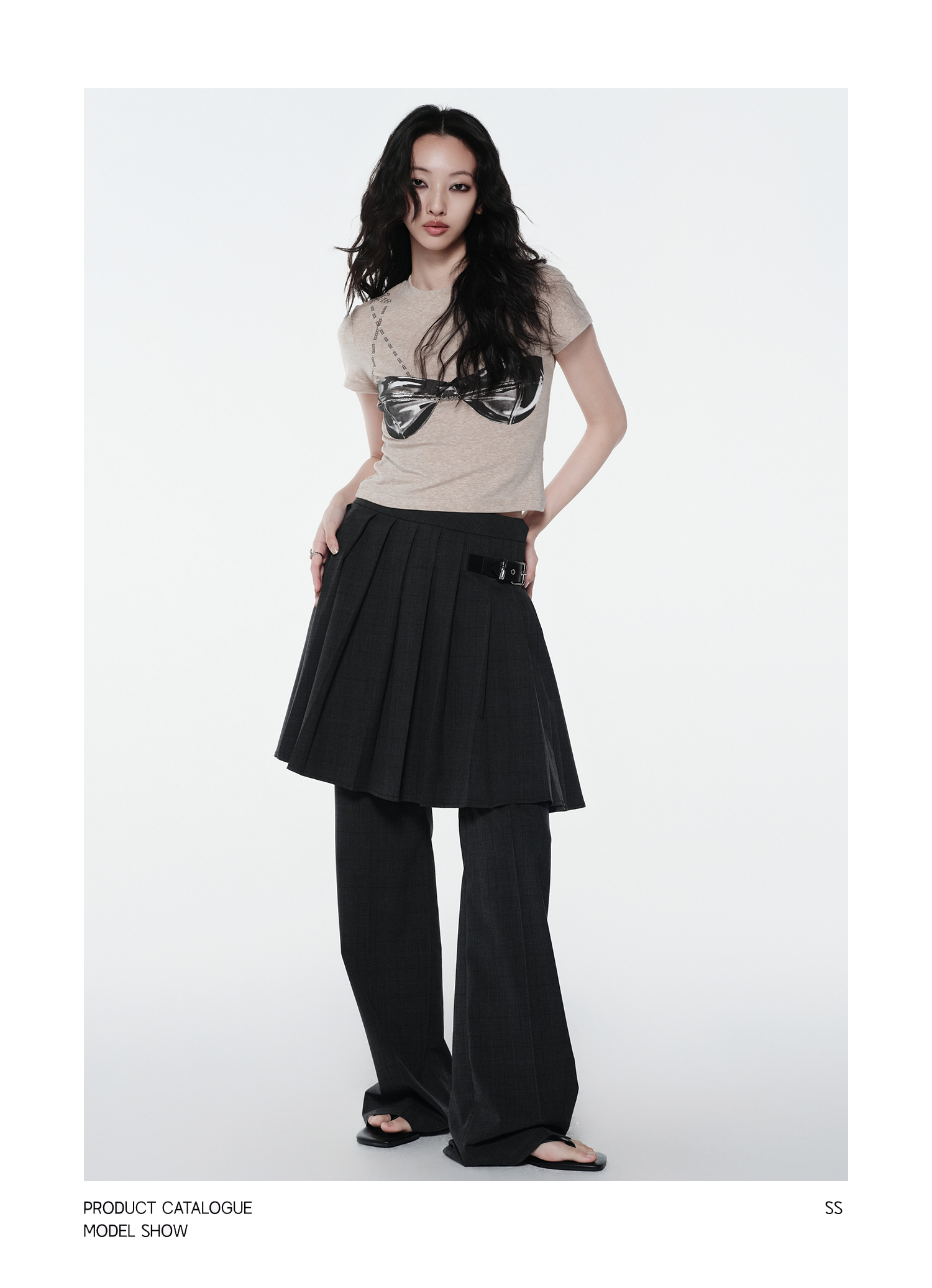 Leather Bustier Graphic Cropped Long-Sleeve Top | KIMUSSO