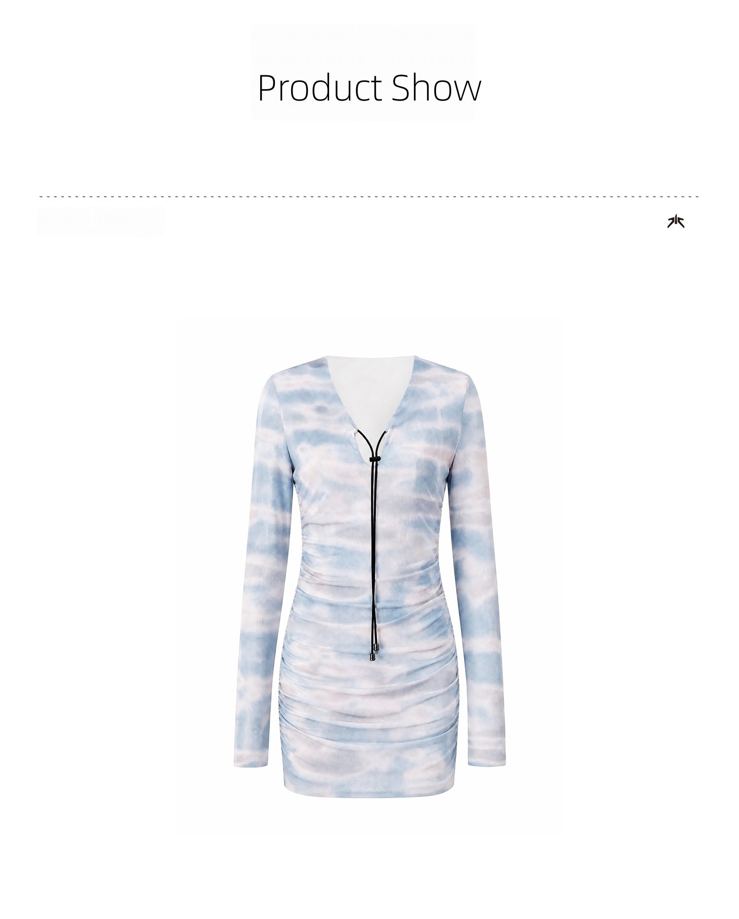 KIMUSSO Sunset Blue Ombre Drawstring Long Sleeve Dress