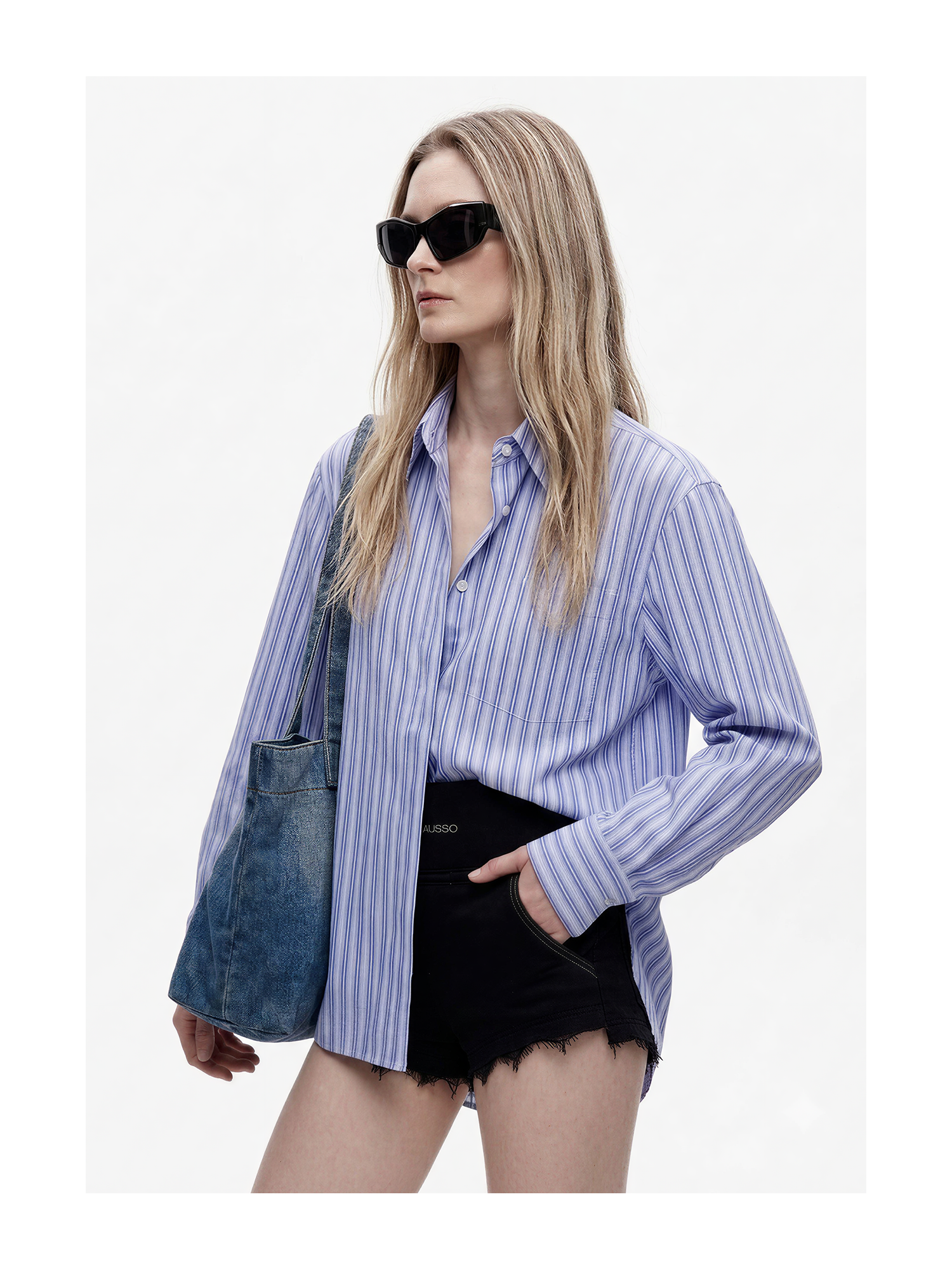 KIMUSSO “Blue Rhythm” Signature Striped Short-Sleeve Shirt
