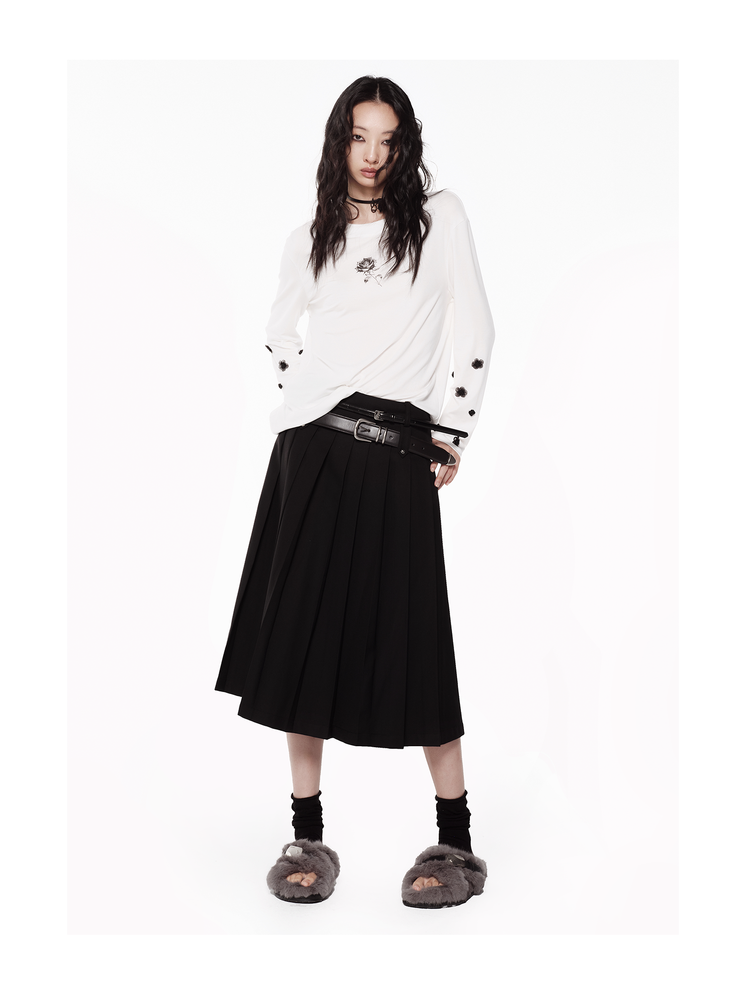 KIMUSSO Double Waistband High-Waisted Pleated Maxi Skirt — Original Designer Piece