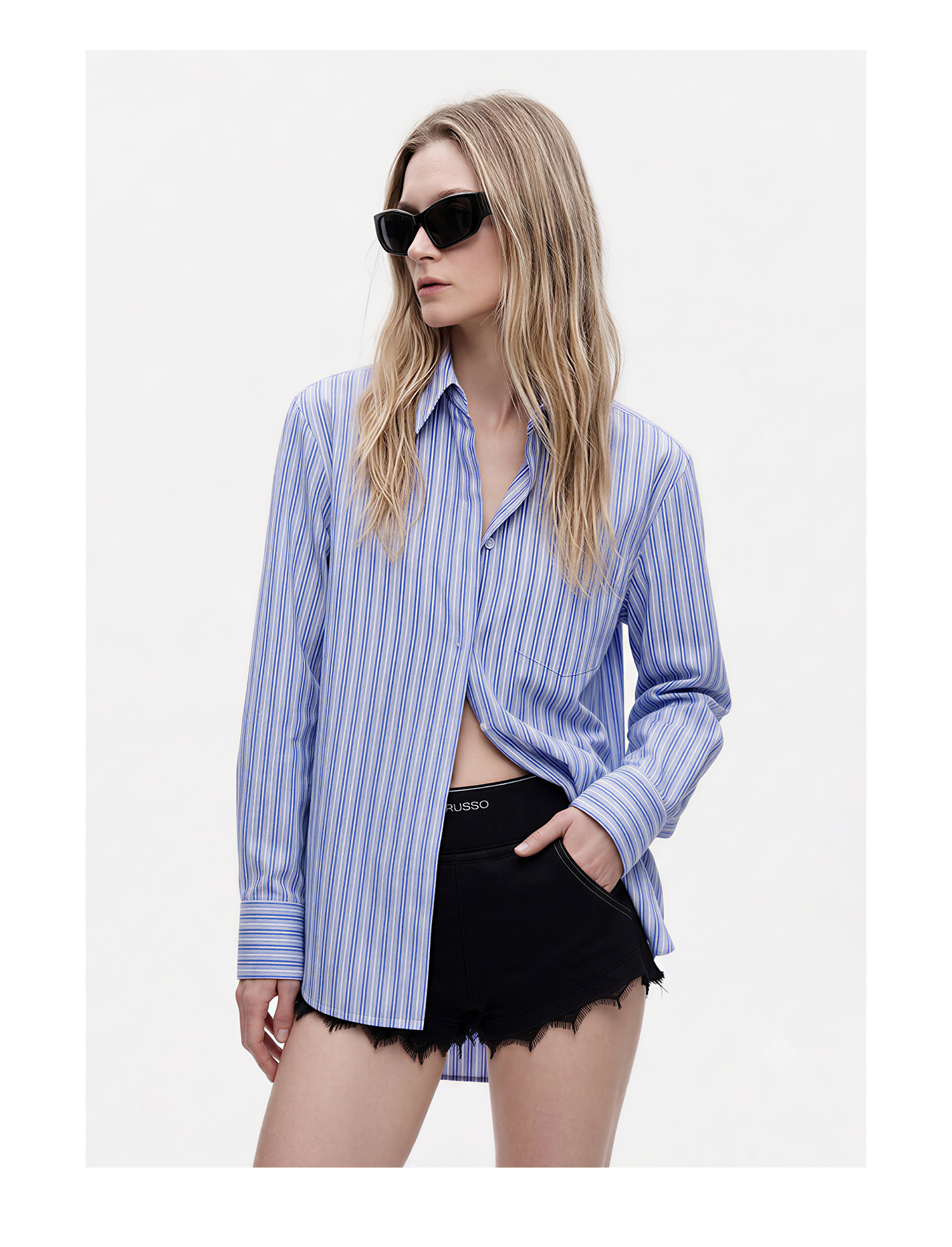 KIMUSSO “Blue Rhythm” Signature Striped Short-Sleeve Shirt