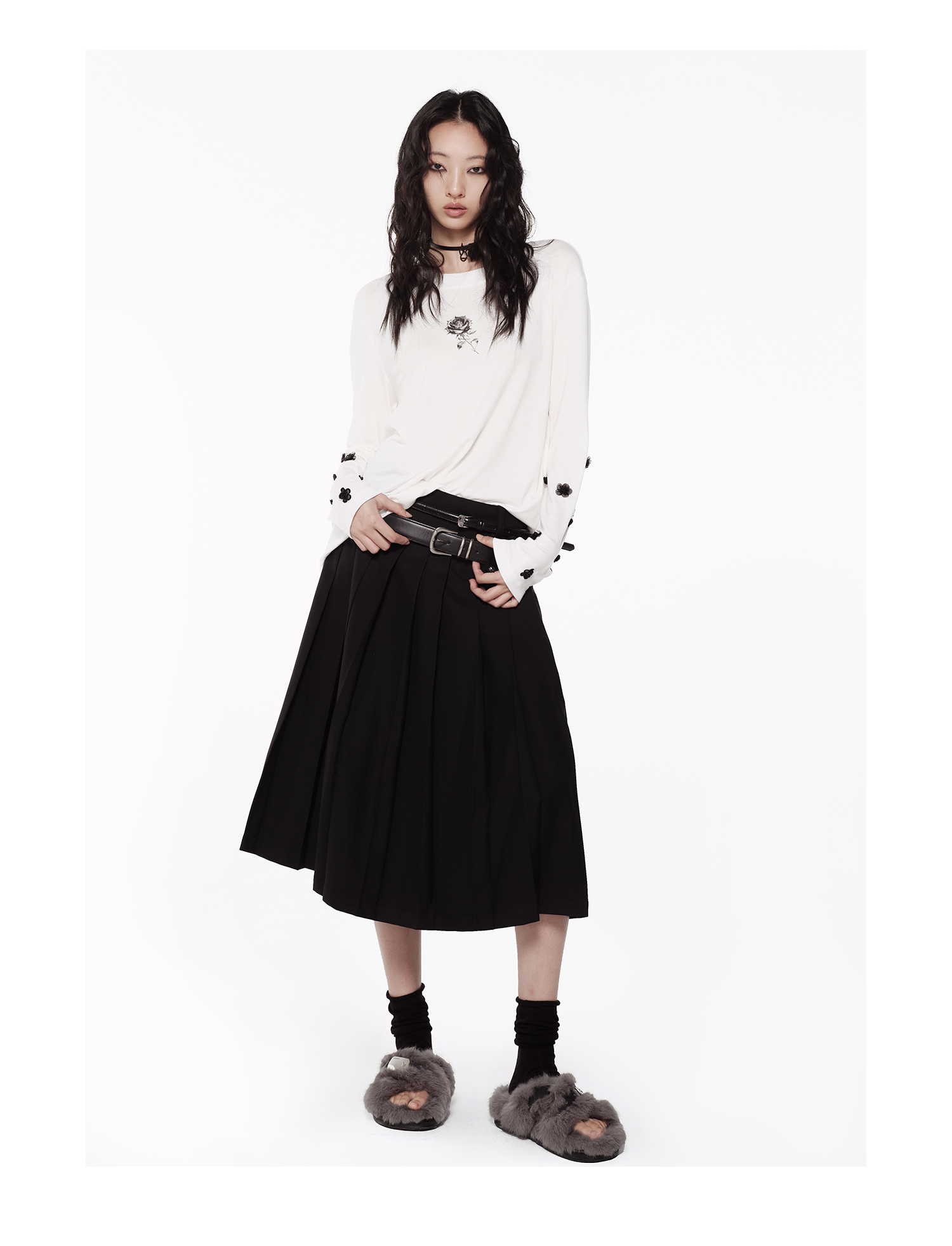 KIMUSSO Double Waistband High-Waisted Pleated Maxi Skirt — Original Designer Piece
