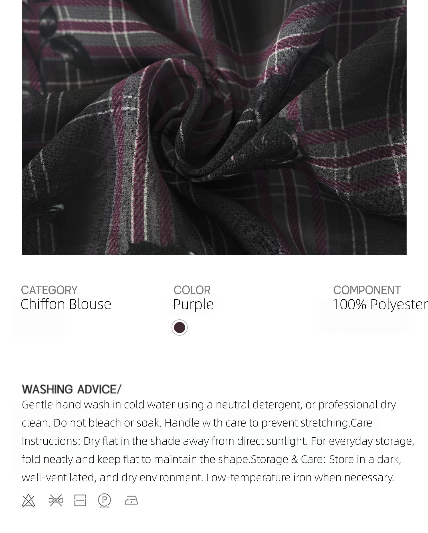 KIMUSSO “Sculptural Black Rose” Purple Plaid Halter Neck Off-Shoulder Top