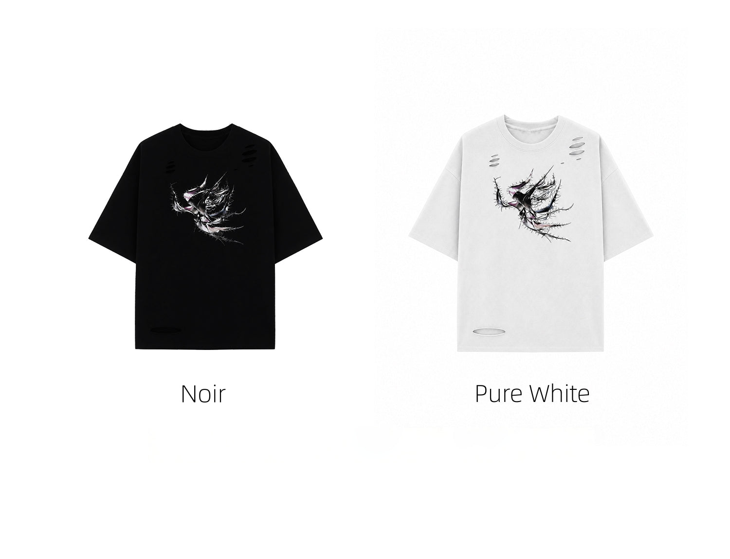 KIMUSSO Thorn Motif Relaxed White Graphic Tee