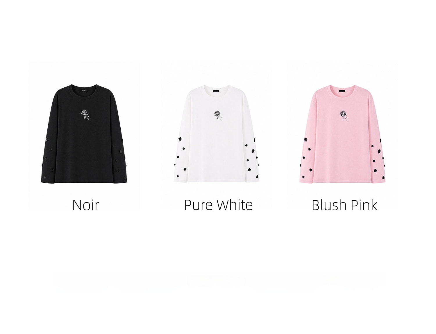 KIMUSSO Ice Thorn Rose 3D Floral Long-Sleeve Top
