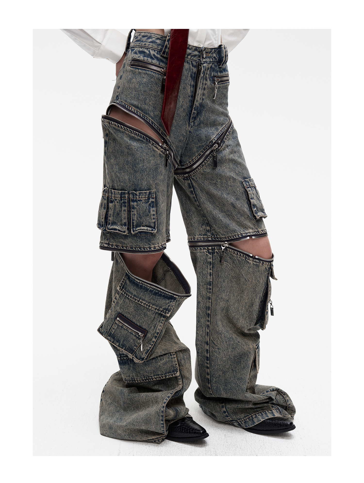 KIMUSSO Original Design Women's Zipper Utility Wide-Leg Pants - Niche High-End Style