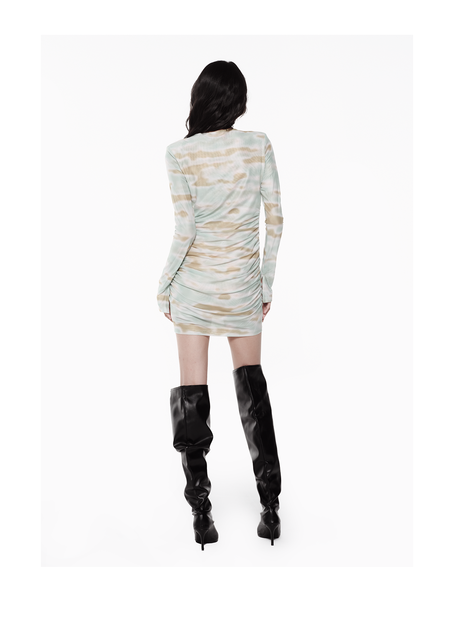 KIMUSSO Sunset Blue Ombre Drawstring Long Sleeve Dress