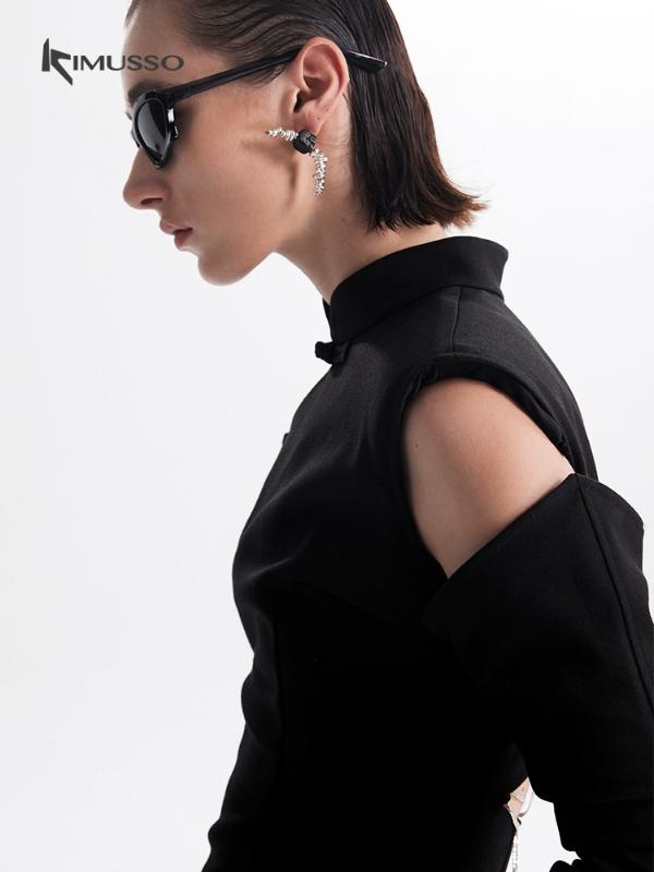 2025KIMUSSO International Fashion Week catwalk style stand-up collar sleeveless head slim commuter solid color fashion middress