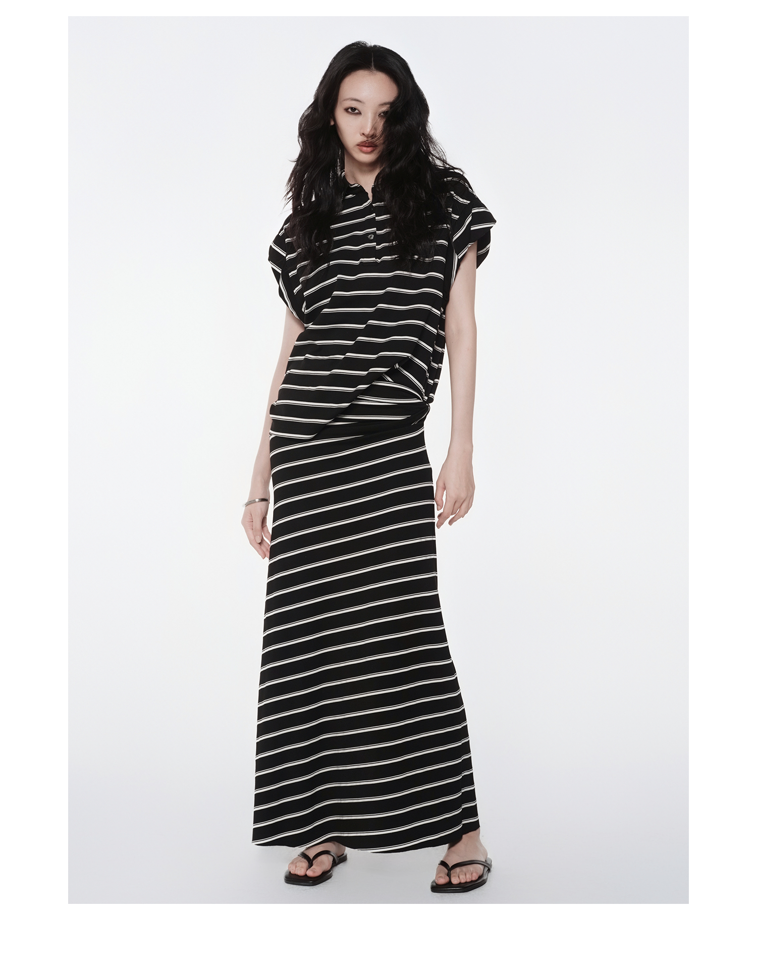 Layered Collar Striped Polo Top | KIMUSSO