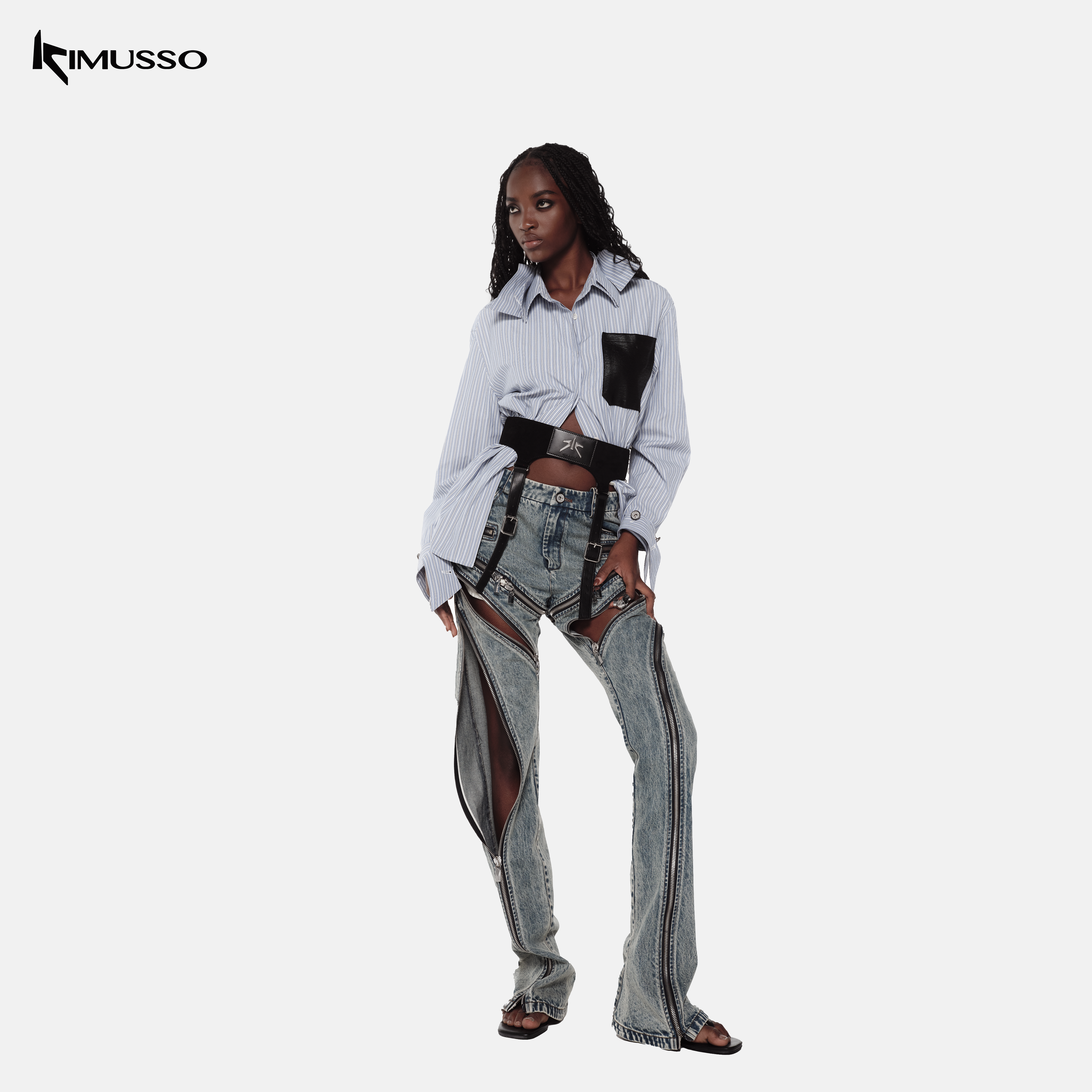 KIMUSSO Signature Black Punk-Inspired Statement Waist Belt