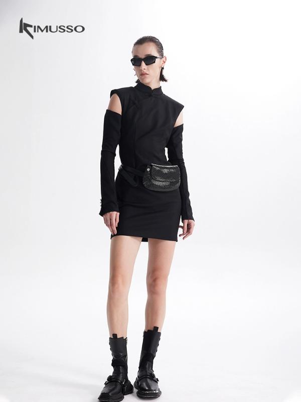 2025KIMUSSO International Fashion Week catwalk style stand-up collar sleeveless head slim commuter solid color fashion middress
