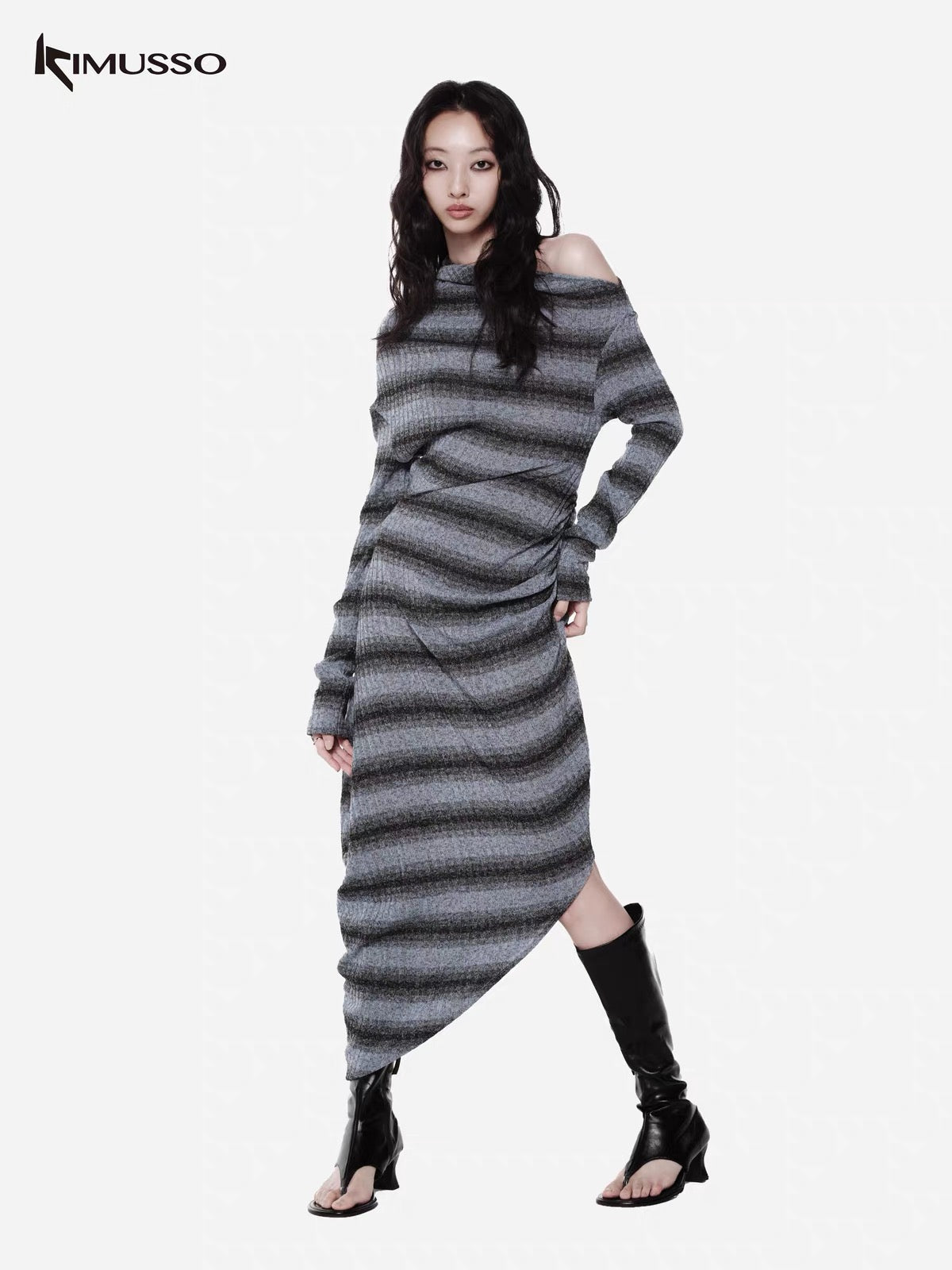 KIMUSSO Streaming striped striped knitted skirt