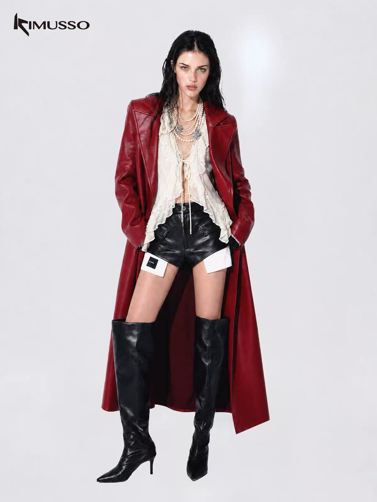 KIMUSSO keel long leather windbreaker
