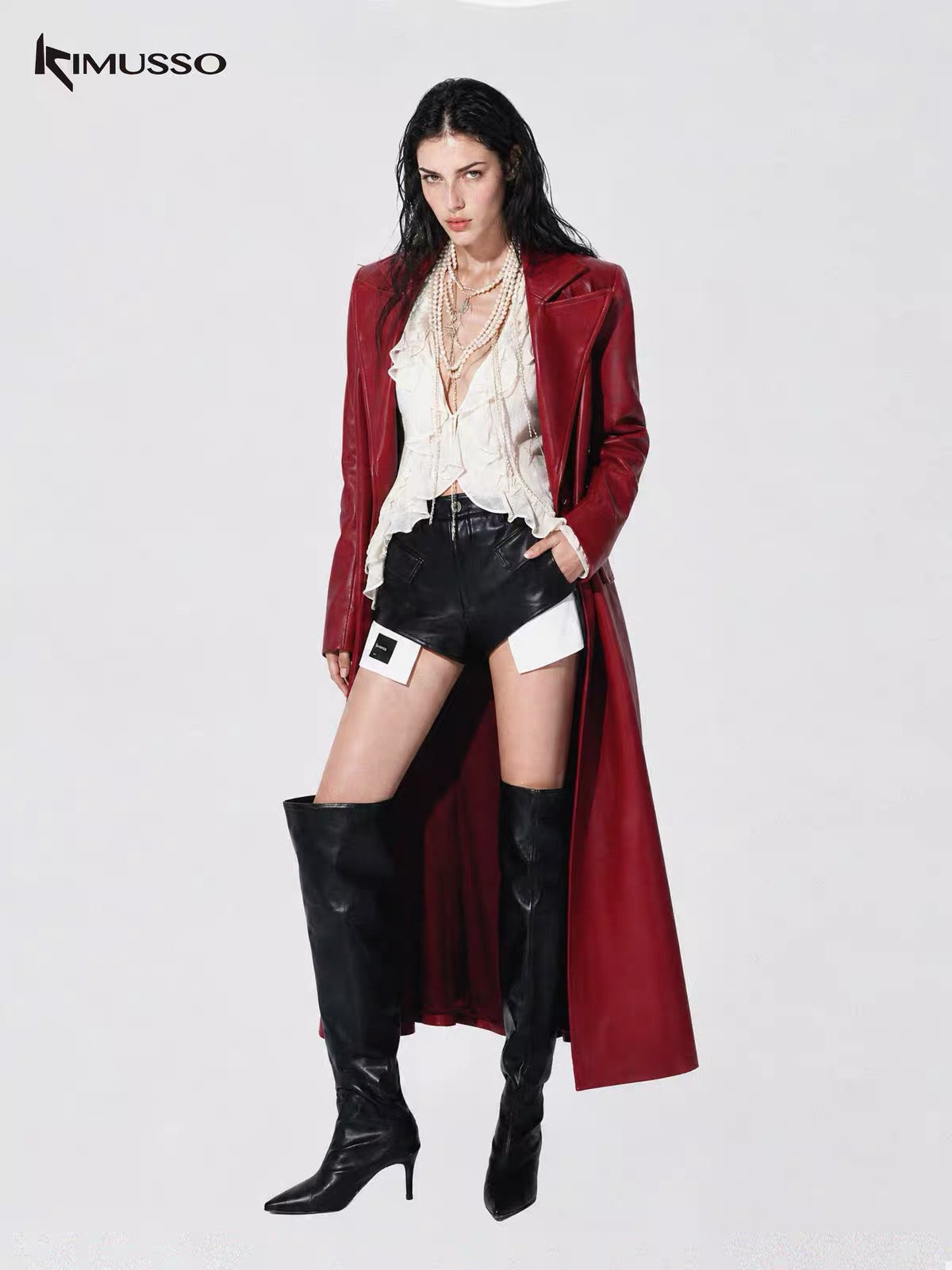 KIMUSSO keel long leather windbreaker