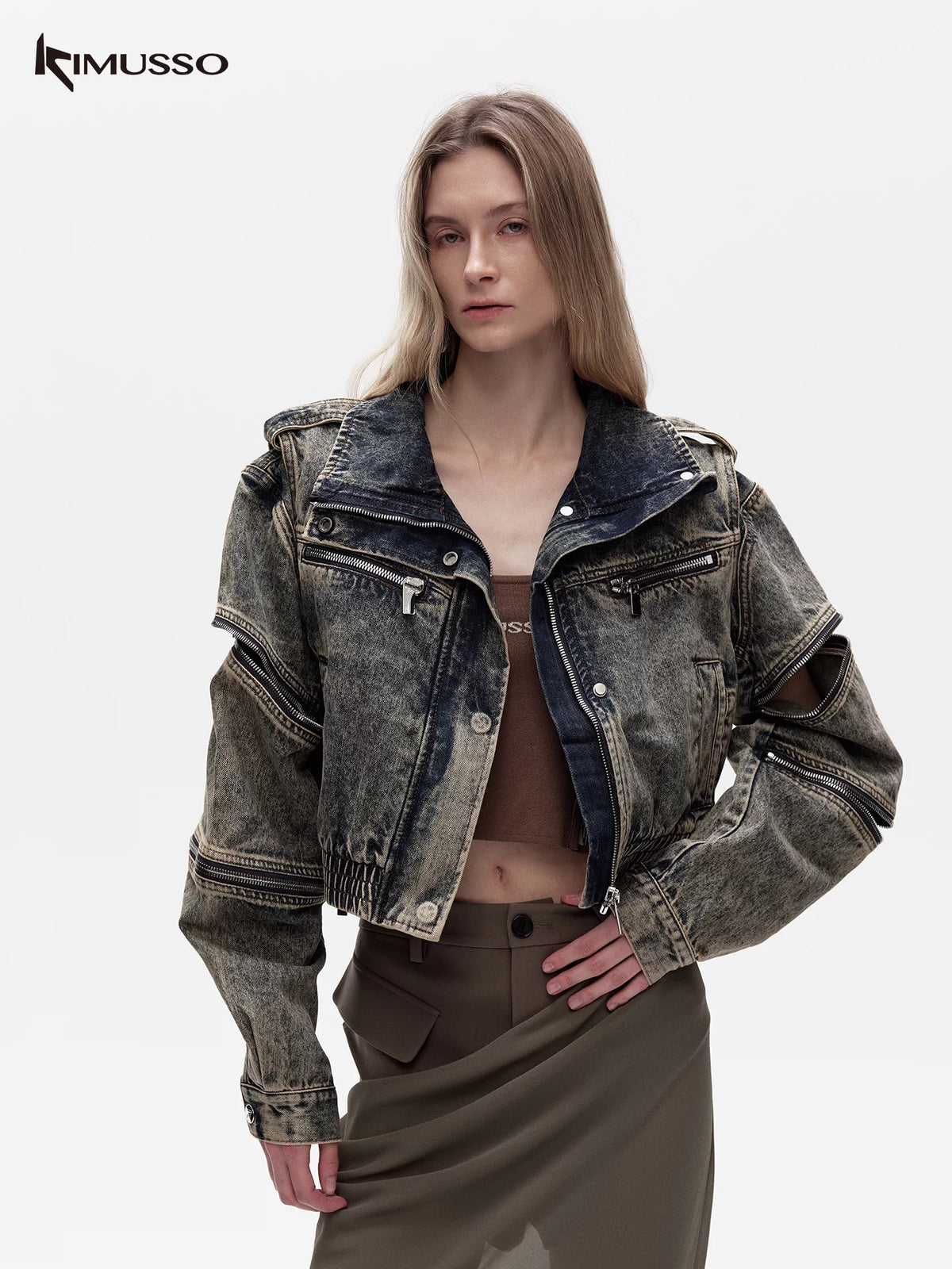 KIMUSSO workwear zipper denim jacket