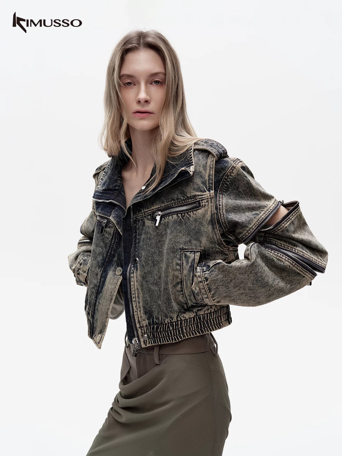 KIMUSSO workwear zipper denim jacket