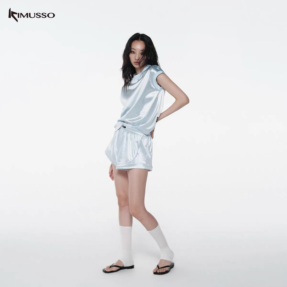 KIMUSSO "Floating Satin" Loose Sports Shorts