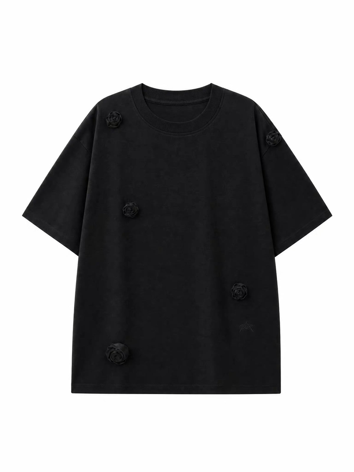 KIMUSSO "three-dimensional rose" loose short-sleeved all-cotton