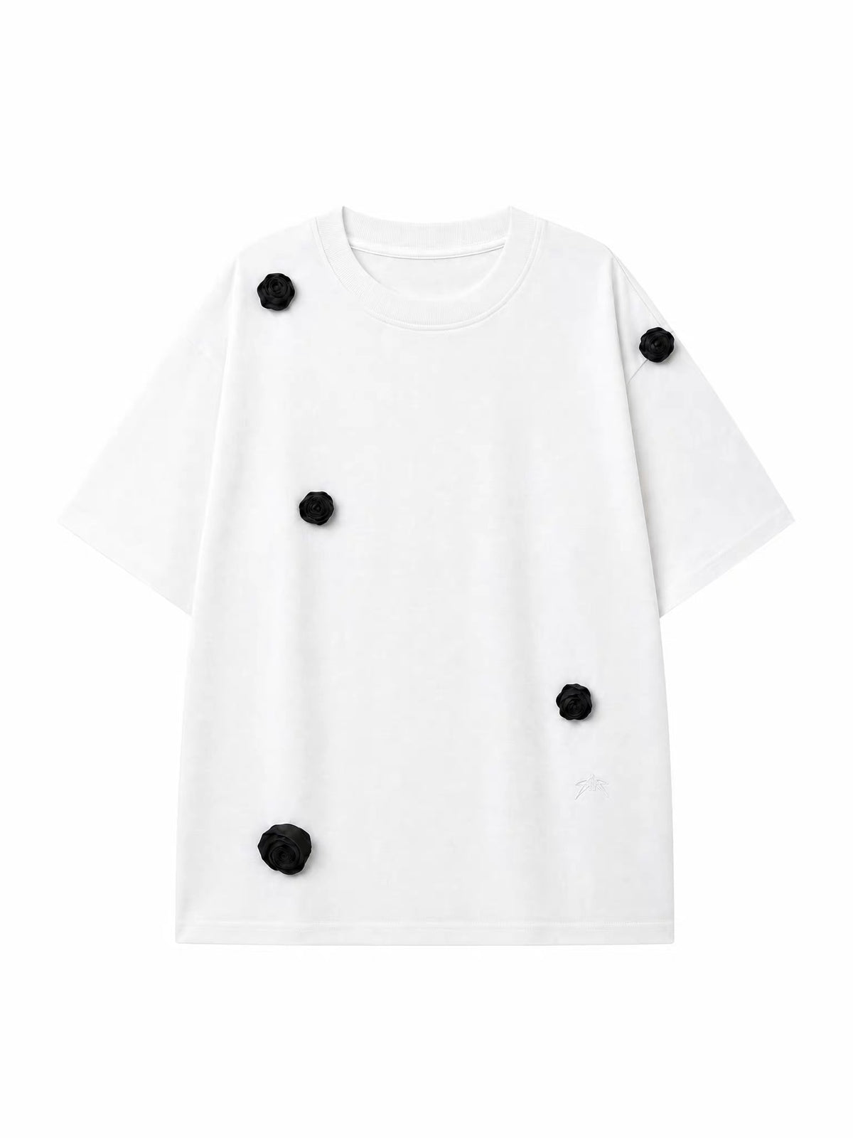 KIMUSSO "three-dimensional rose" loose short-sleeved all-cotton
