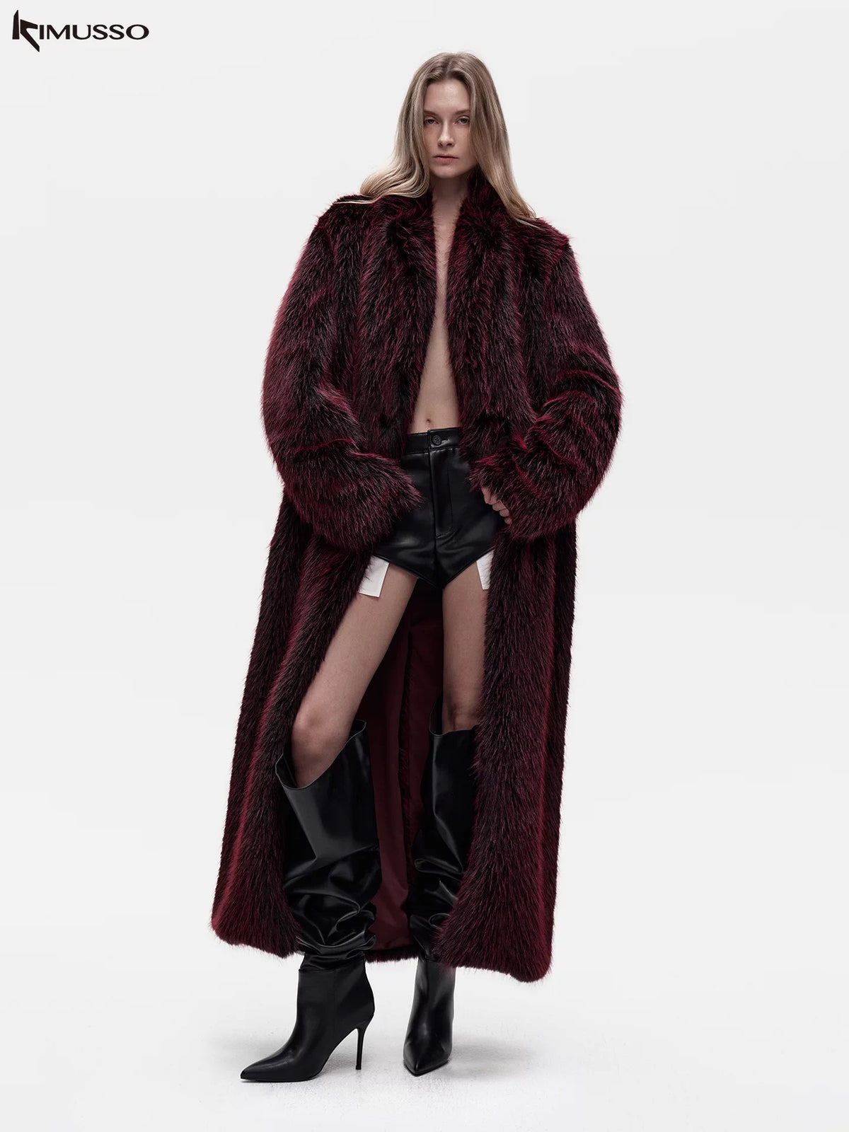 KIMUSSO "over the mountain" fur burgundy coat
