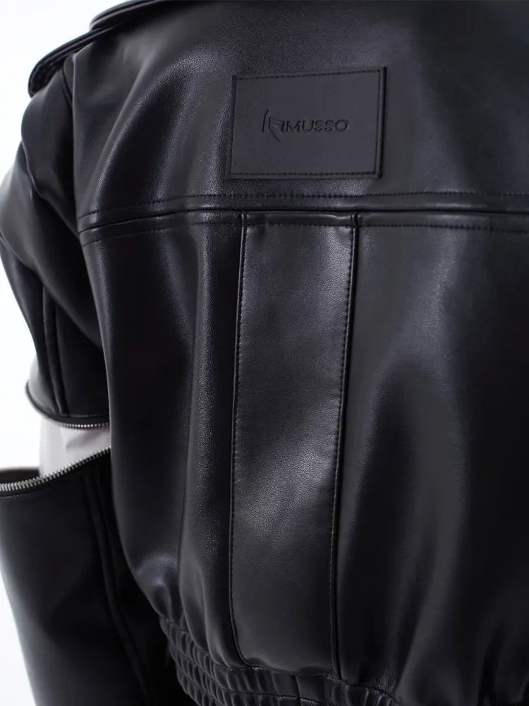2025KIMUSSO International Fashion Week Autumn new heavy industry vintage standing collar motorcycle leather coat PU jacket jacket
