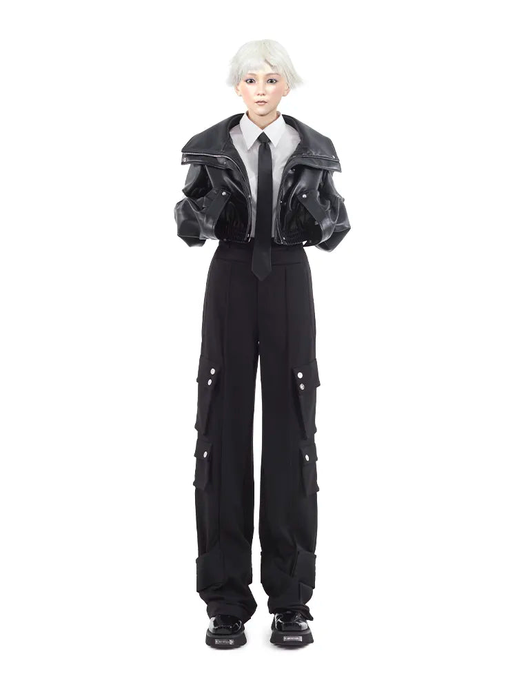 2025KIMUSSO International Fashion Week Autumn new heavy industry vintage standing collar motorcycle leather coat PU jacket jacket