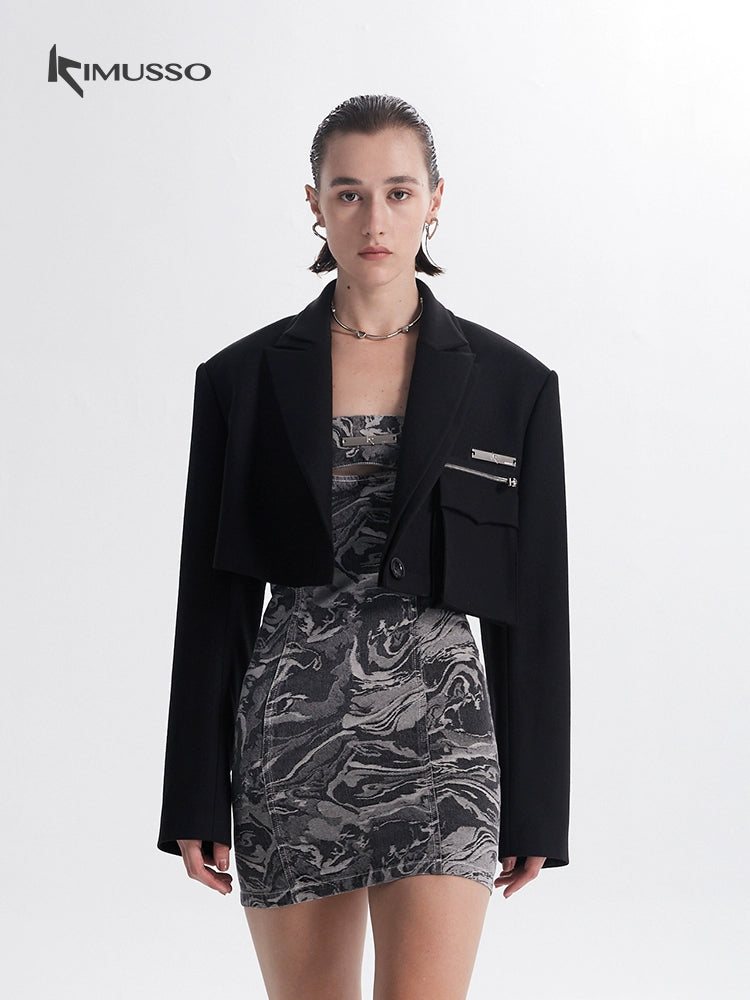 2025KIMUSSO International Fashion Week fashion show denim jacquard strapless dress commuting solid color long sleeve printed skirt