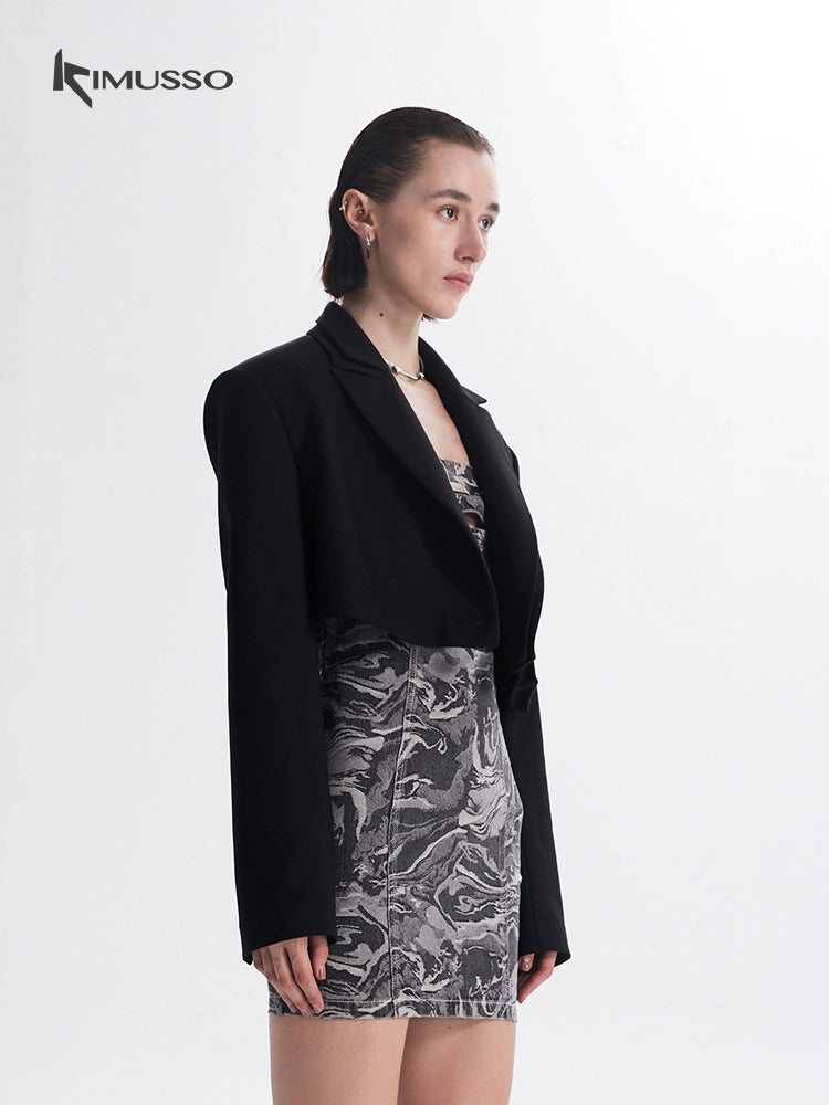 2025KIMUSSO International Fashion Week fashion show denim jacquard strapless dress commuting solid color long sleeve printed skirt