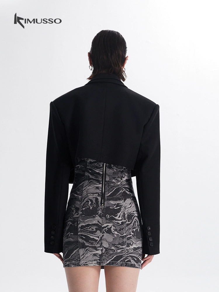 2025KIMUSSO International Fashion Week fashion show denim jacquard strapless dress commuting solid color long sleeve printed skirt