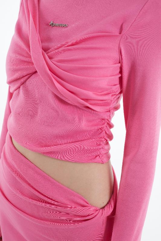2025KIMUSSO International Fashion Week twist together cotton crew neck long sleeve T-shirt top