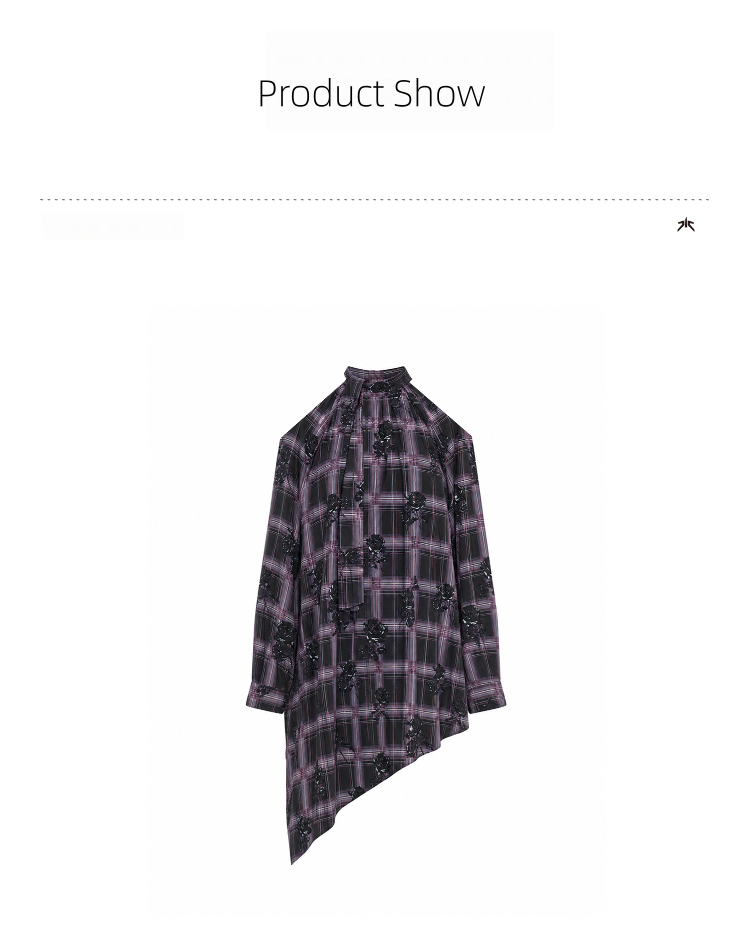 KIMUSSO “Sculptural Black Rose” Purple Plaid Halter Neck Off-Shoulder Top