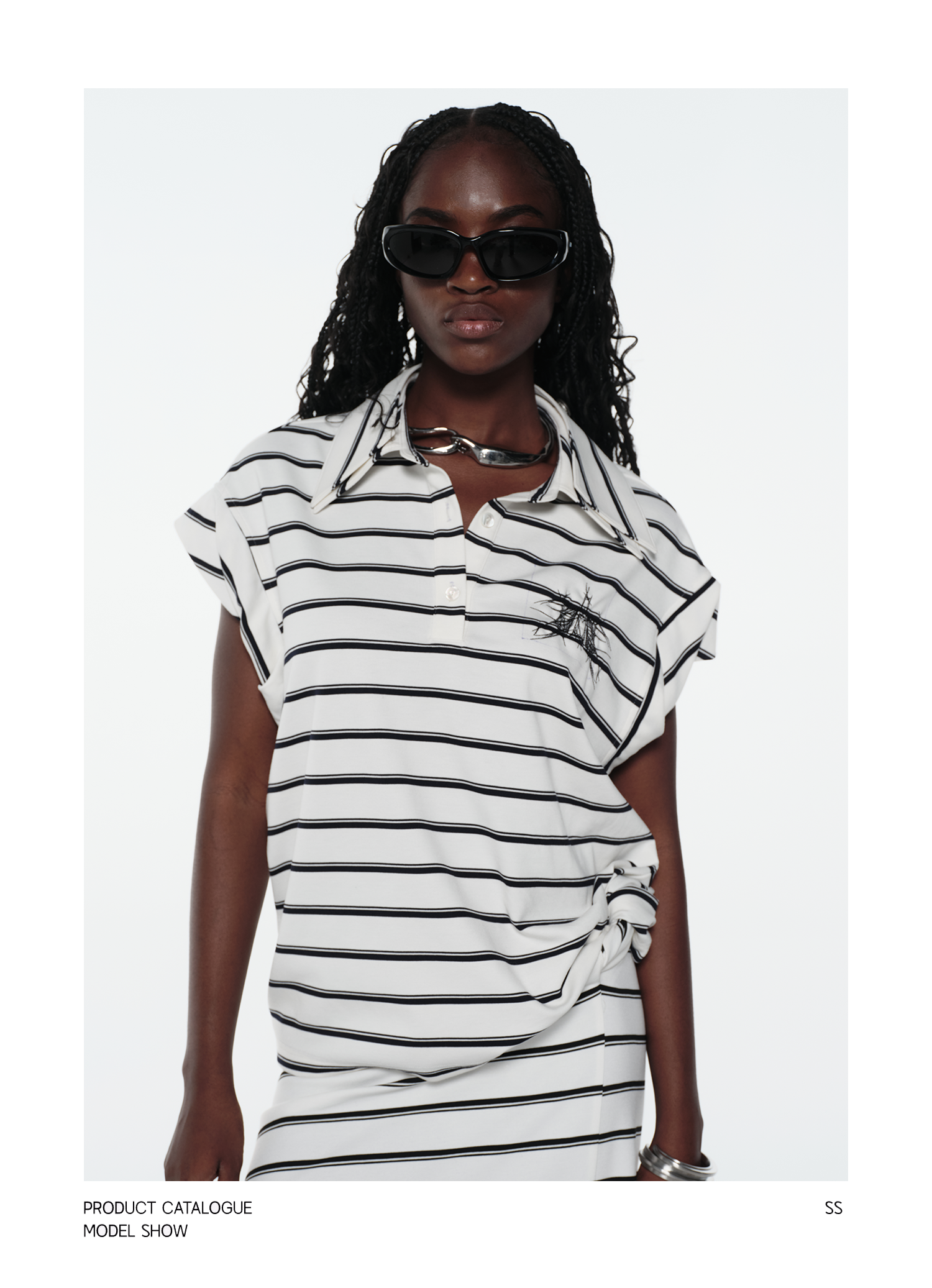 Layered Collar Striped Polo Top | KIMUSSO
