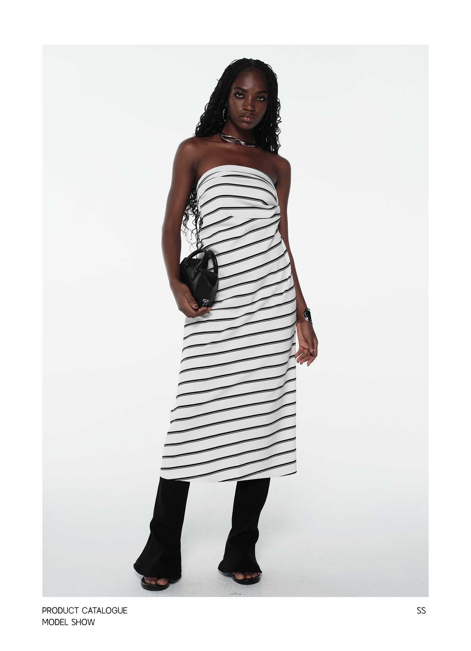 KIMUSSO “Ink & Ivory” Relaxed Striped Slim-Fit Maxi Dress — Original Designer Piece
