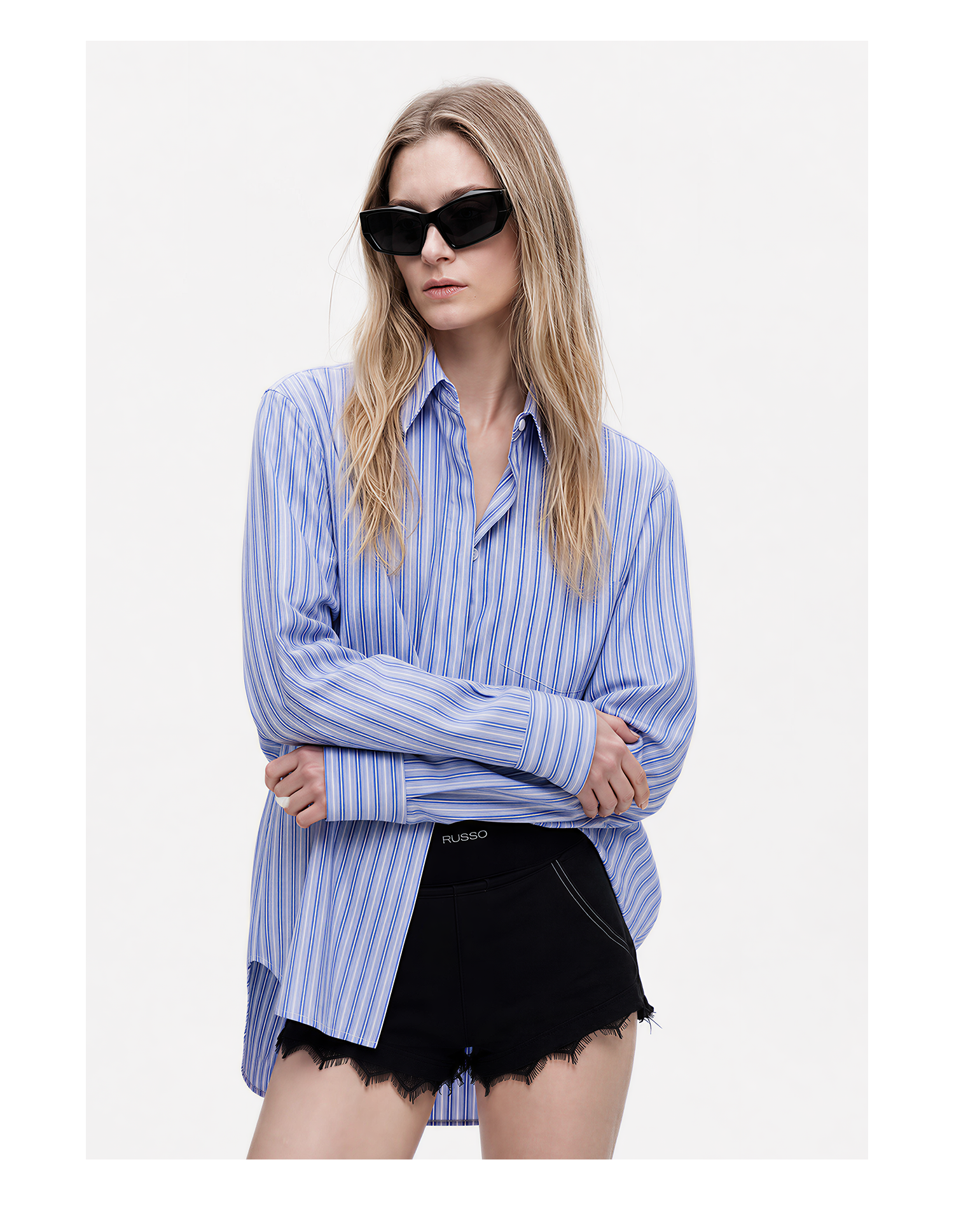 KIMUSSO “Blue Rhythm” Signature Striped Short-Sleeve Shirt