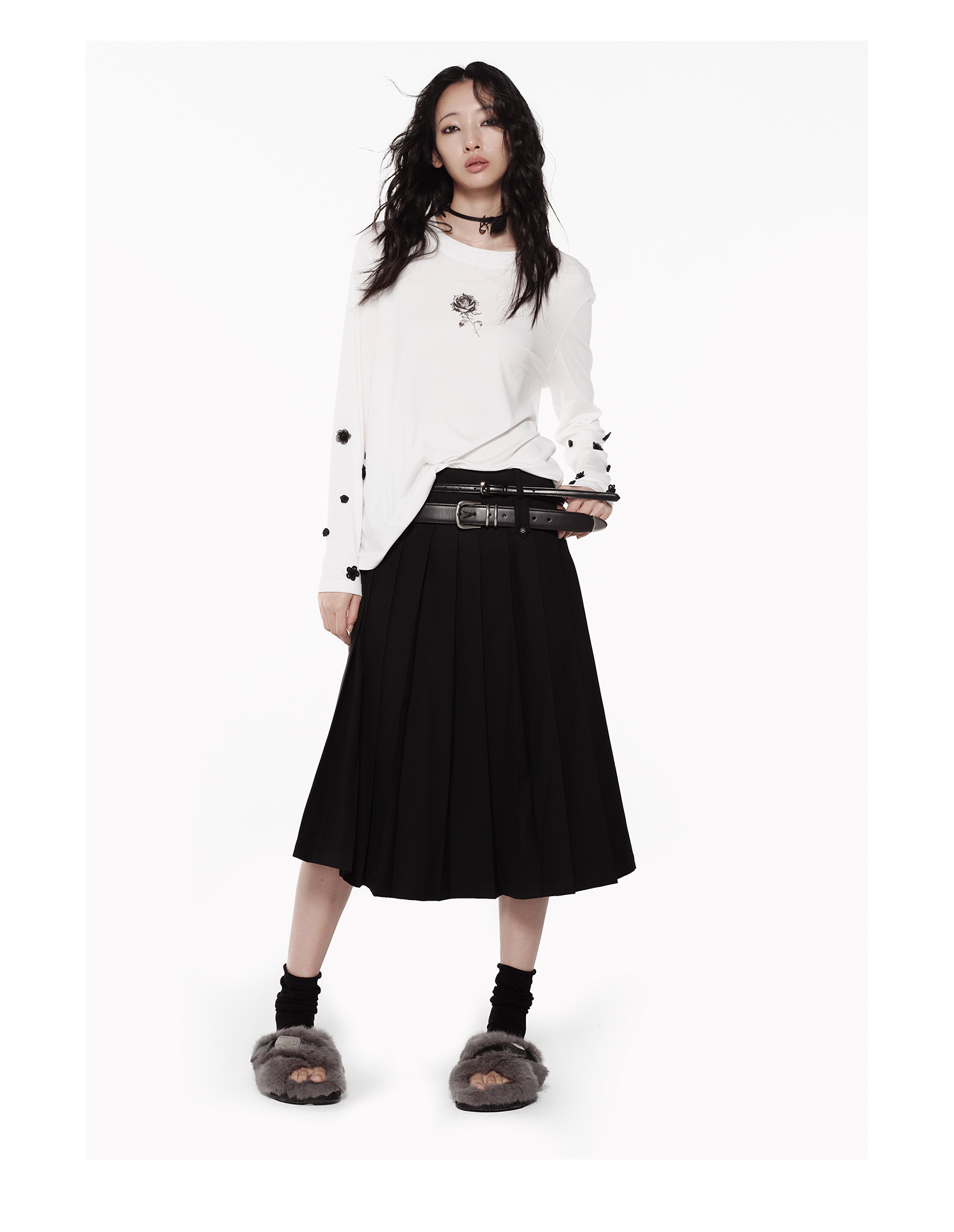KIMUSSO Double Waistband High-Waisted Pleated Maxi Skirt — Original Designer Piece