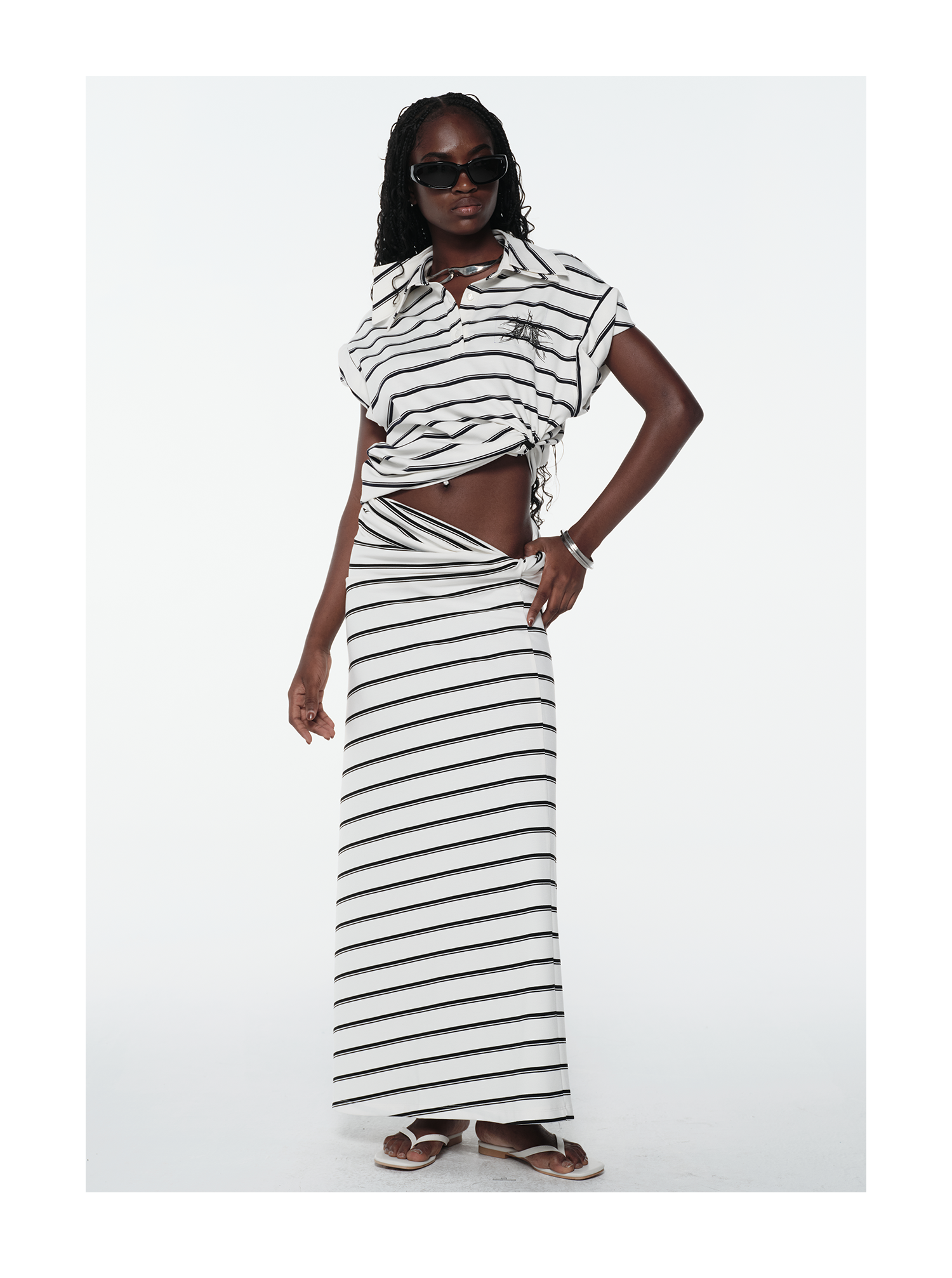 Layered Collar Striped Polo Top | KIMUSSO