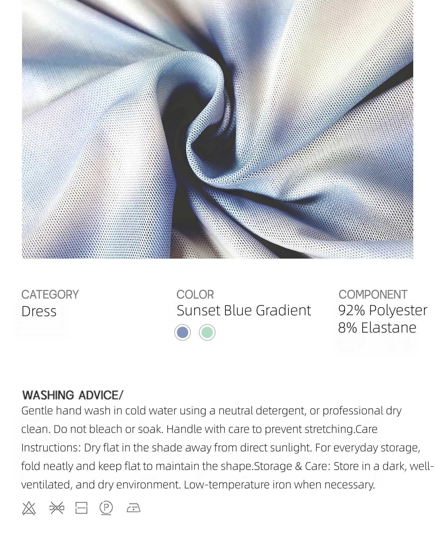 KIMUSSO Sunset Blue Ombre Drawstring Long Sleeve Dress