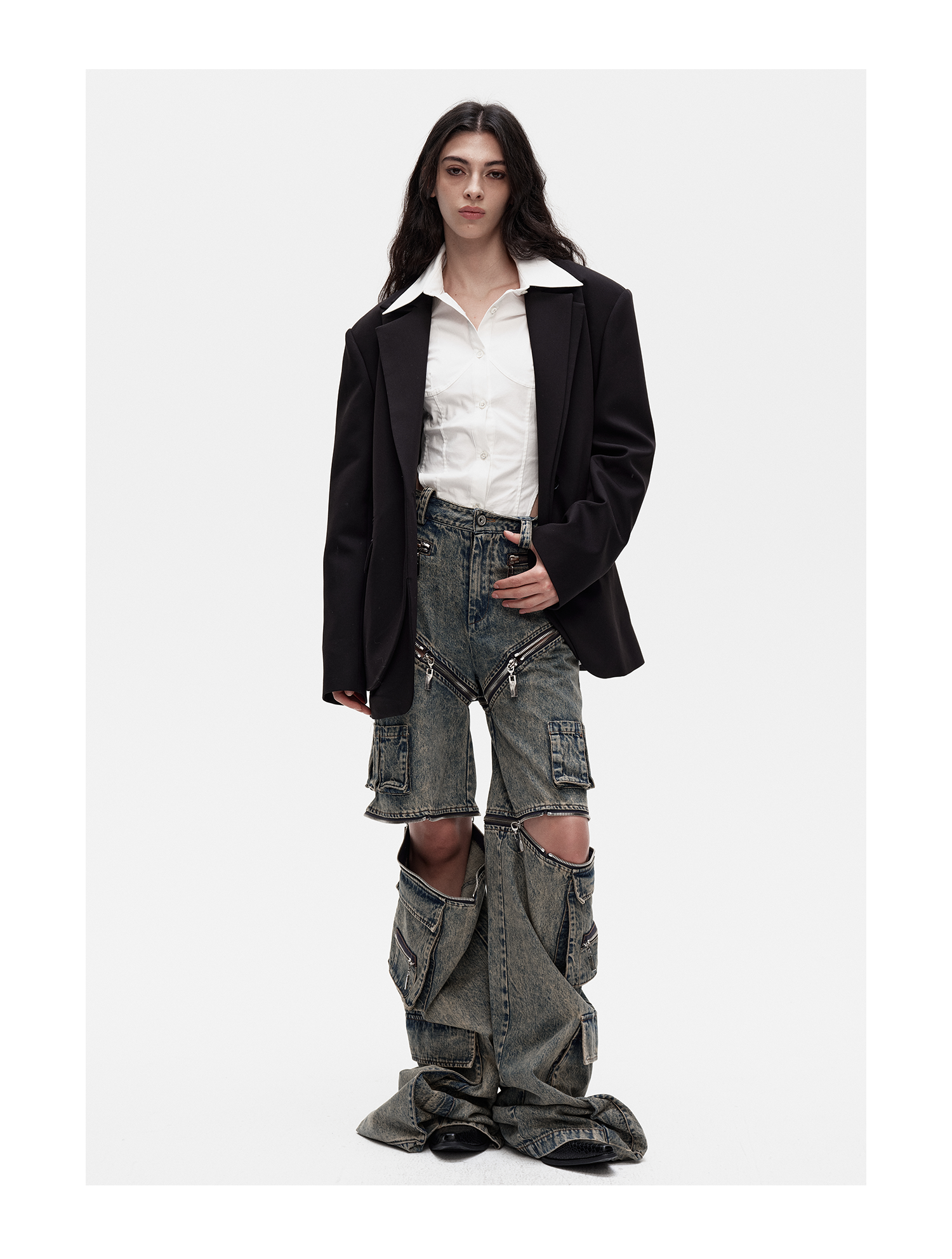 KIMUSSO Original Design Women's Zipper Utility Wide-Leg Pants - Niche High-End Style