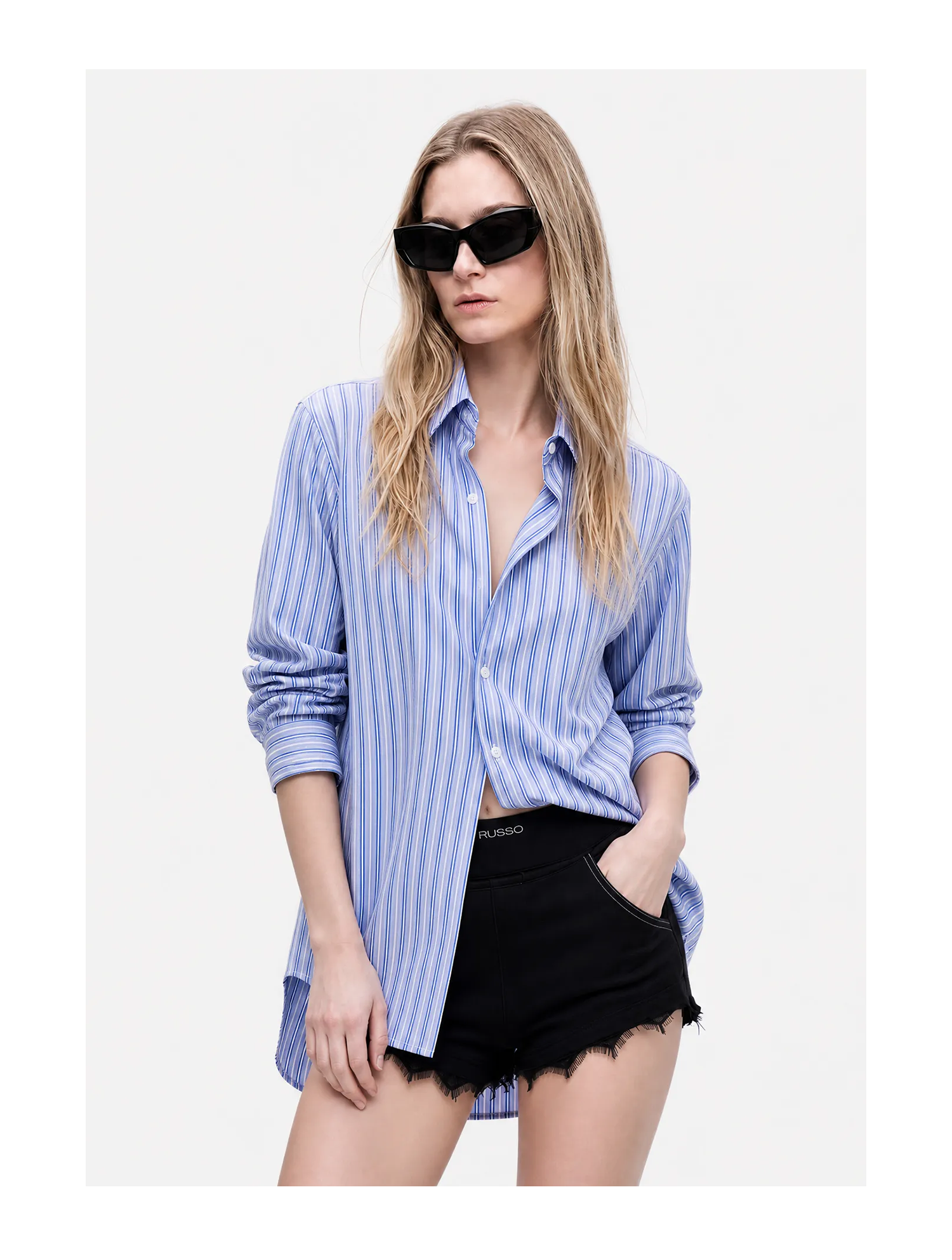 KIMUSSO “Blue Rhythm” Signature Striped Short-Sleeve Shirt
