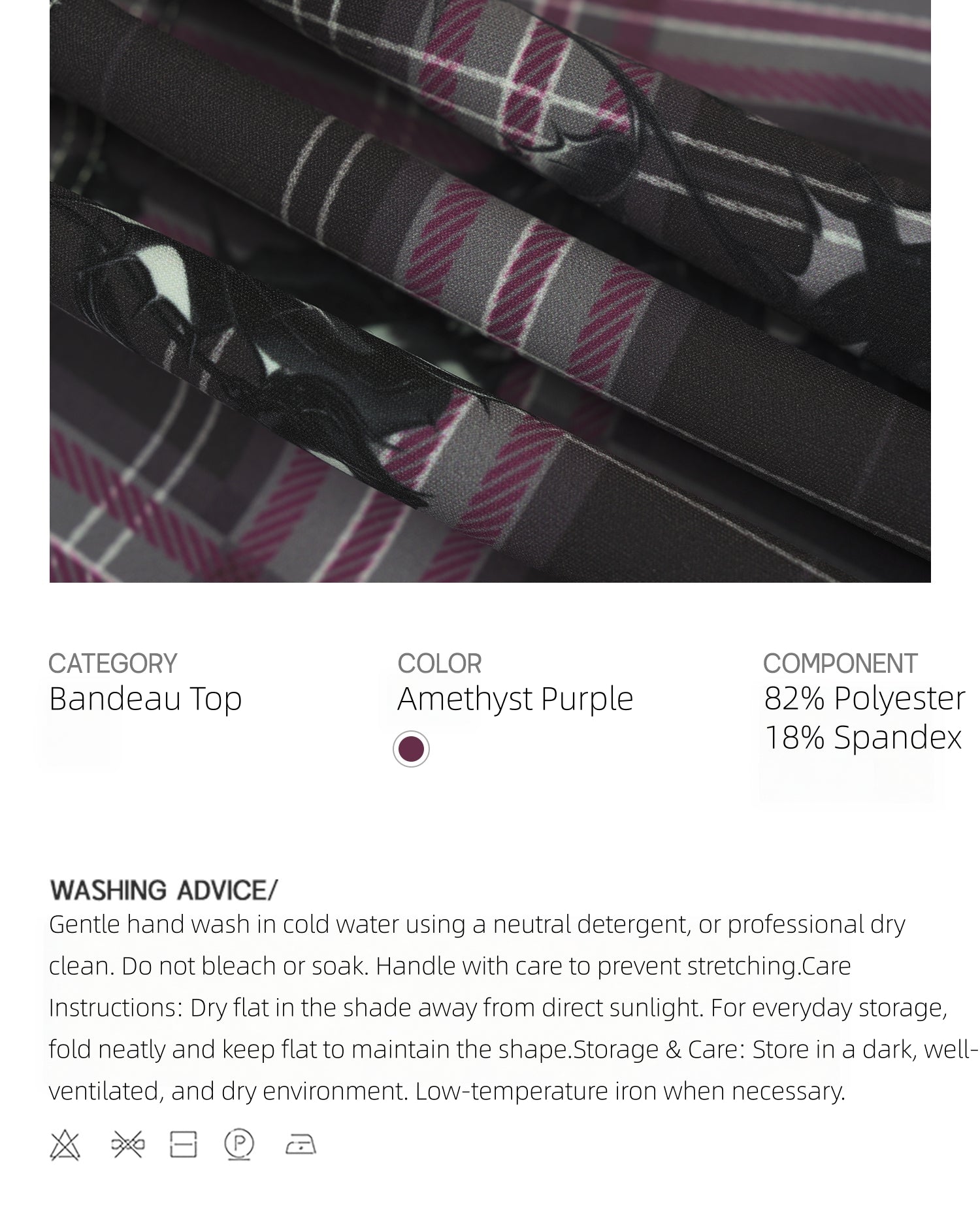 KIMUSSO Thorn Shadow Purple Quick-Dry Bandeau Top