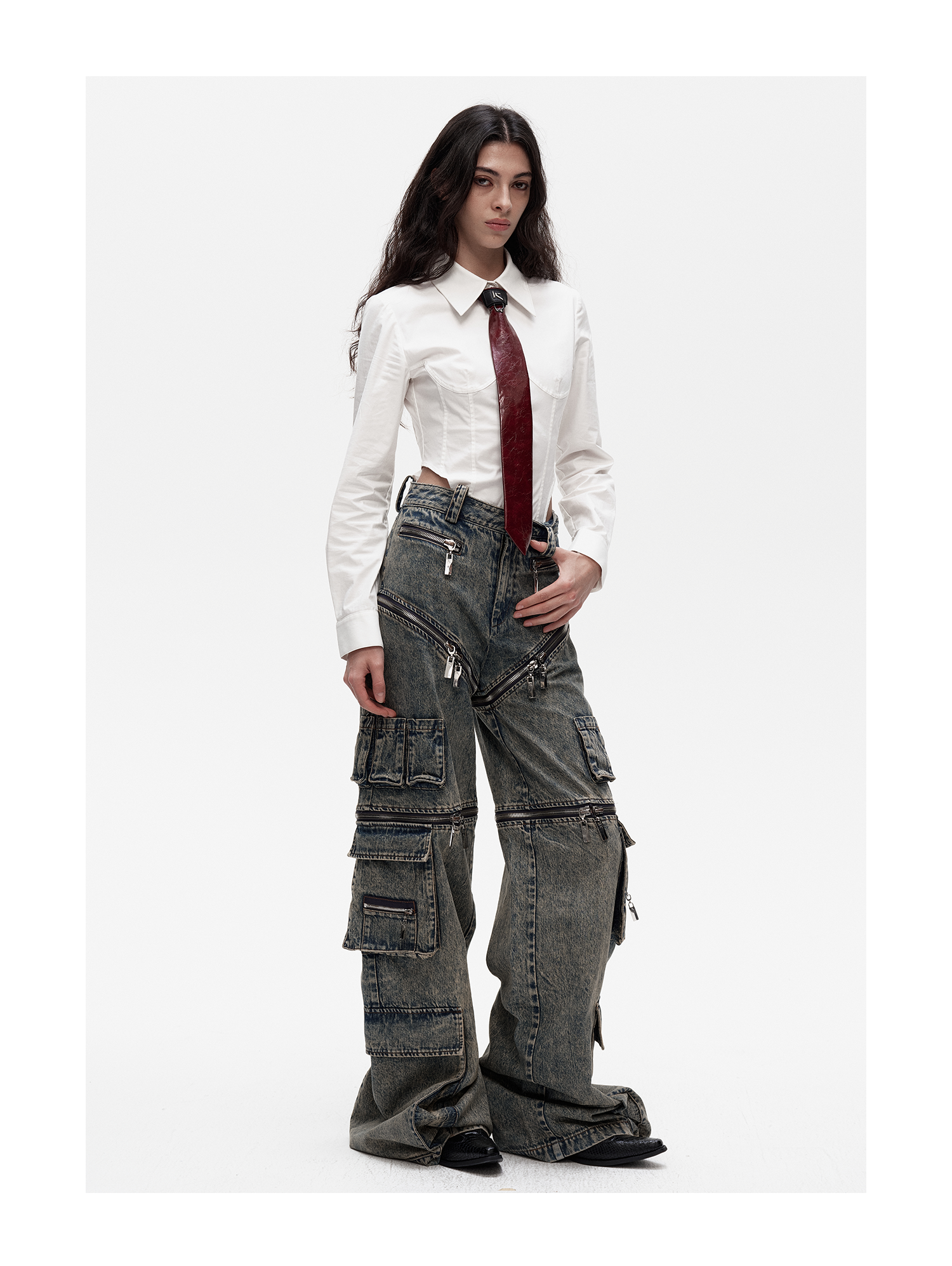 KIMUSSO Original Design Women's Zipper Utility Wide-Leg Pants - Niche High-End Style