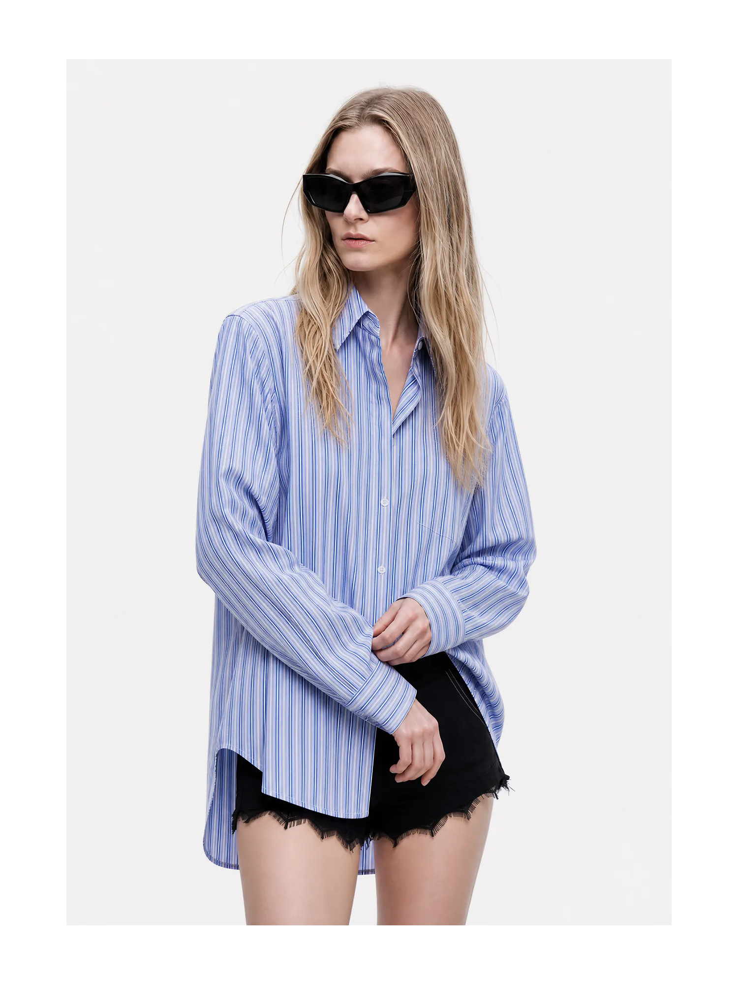 KIMUSSO “Blue Rhythm” Signature Striped Short-Sleeve Shirt