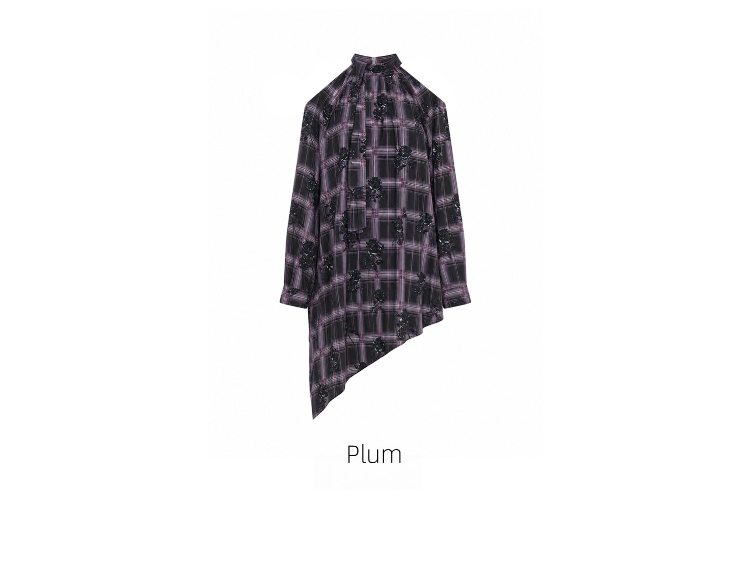 KIMUSSO “Sculptural Black Rose” Purple Plaid Halter Neck Off-Shoulder Top