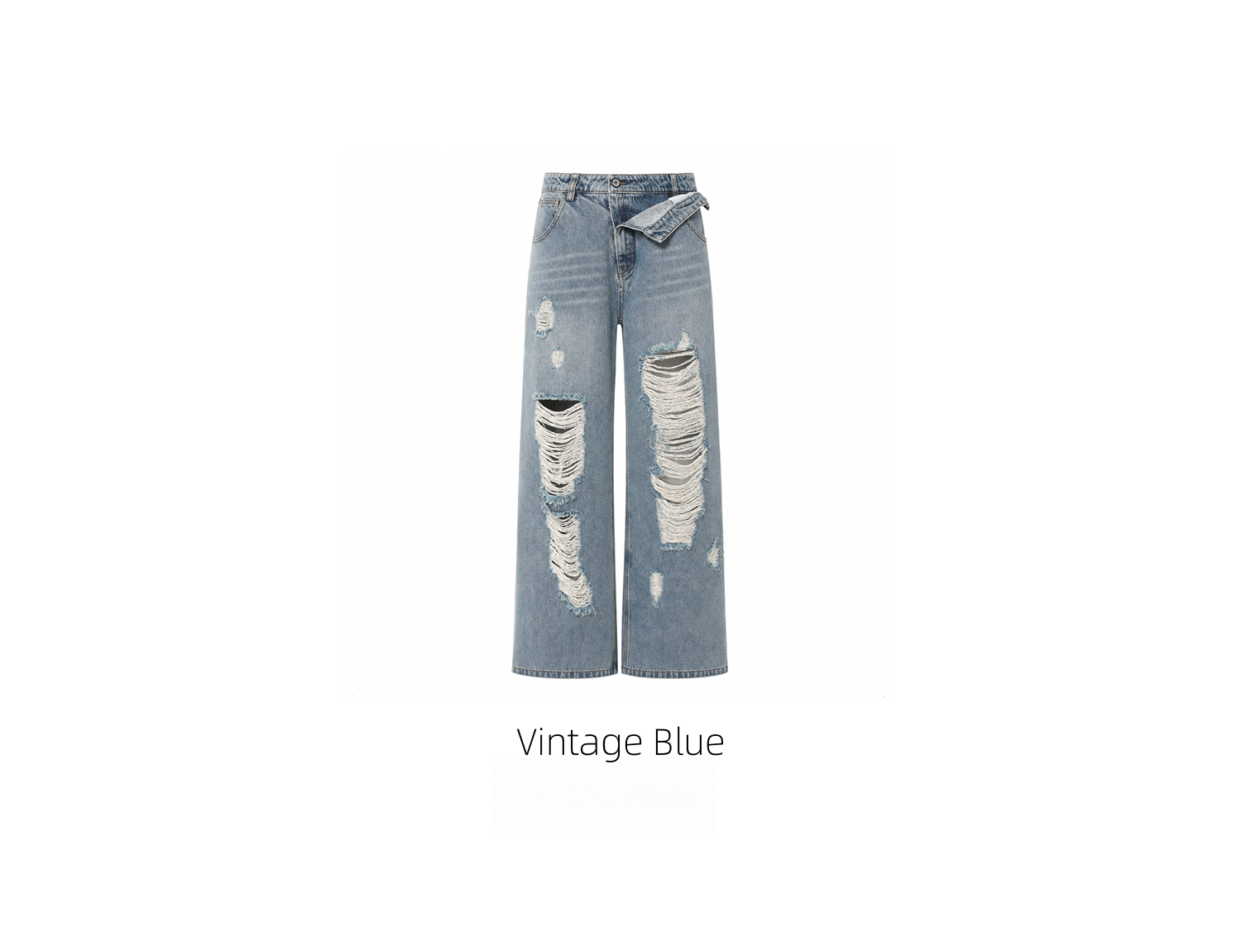 KIMUSSO Layered-Waist Distressed Denim Trousers with a Straight-Leg Silhouette