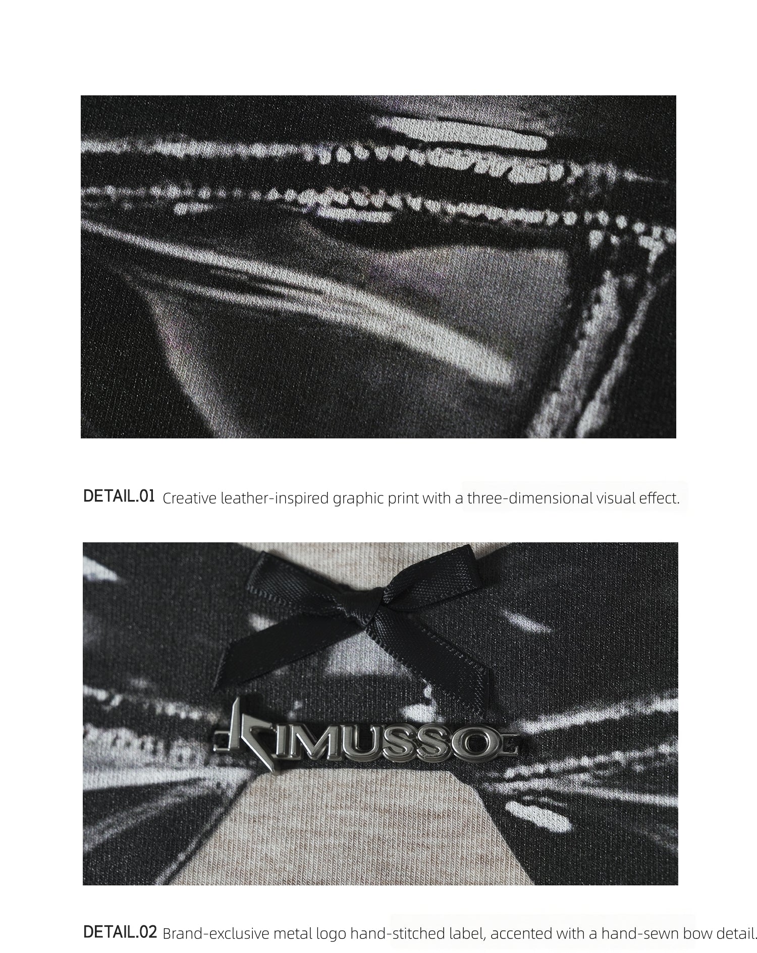 Leather Bustier Graphic Cropped Long-Sleeve Top | KIMUSSO