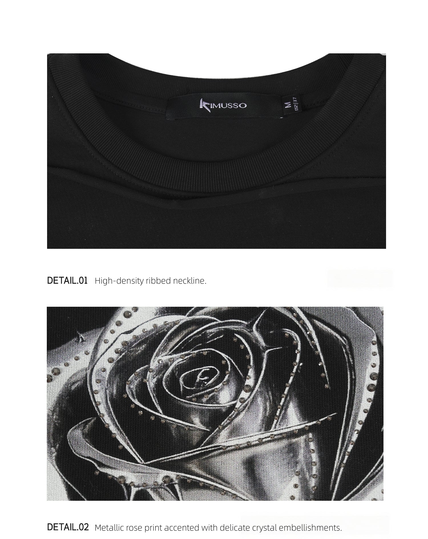 KIMUSSO Thorn Rose Graphic Drop-Shoulder Long-Sleeve T-Shirt