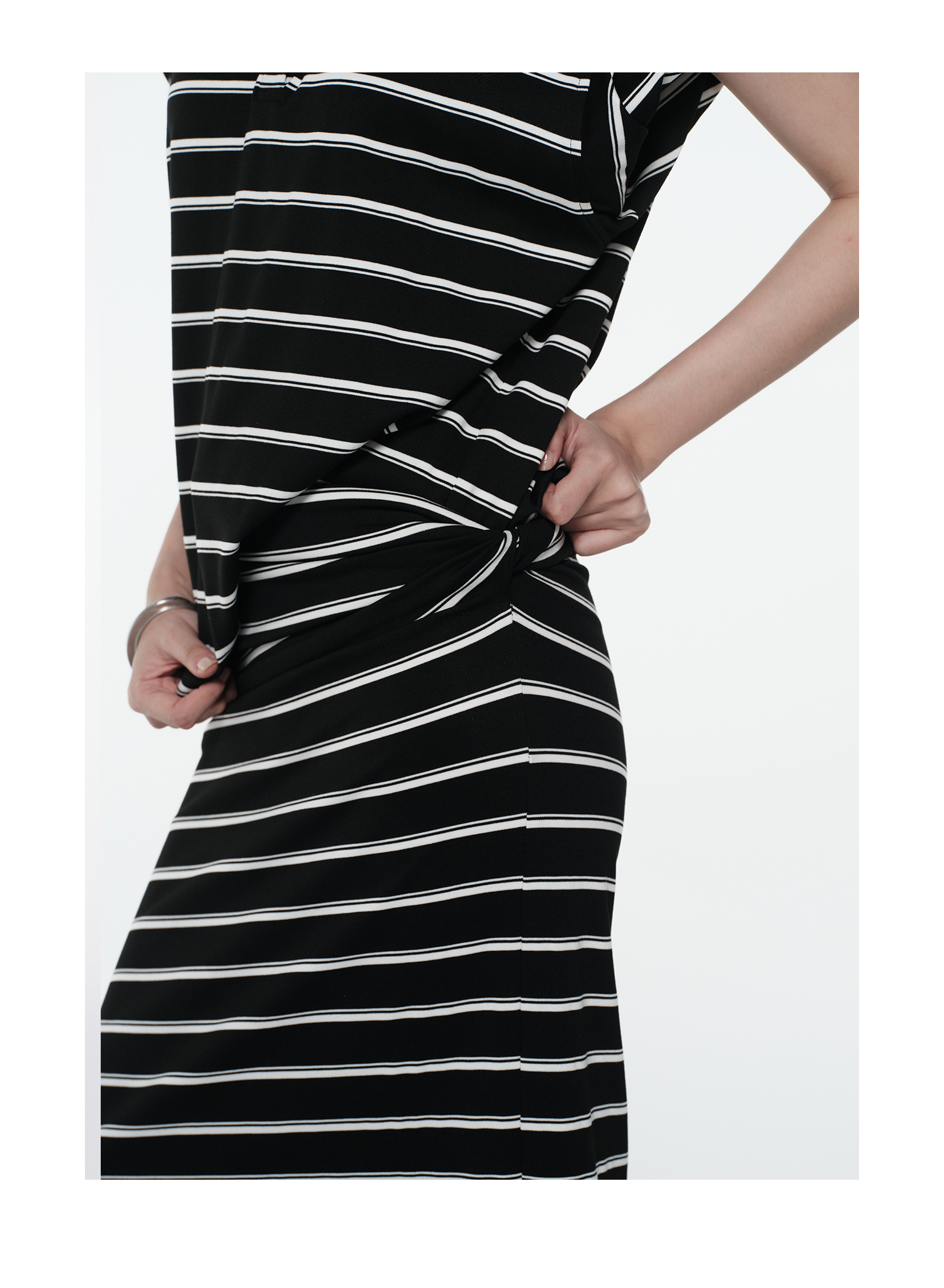 KIMUSSO “Ink & Ivory” Relaxed Striped Slim-Fit Maxi Dress — Original Designer Piece