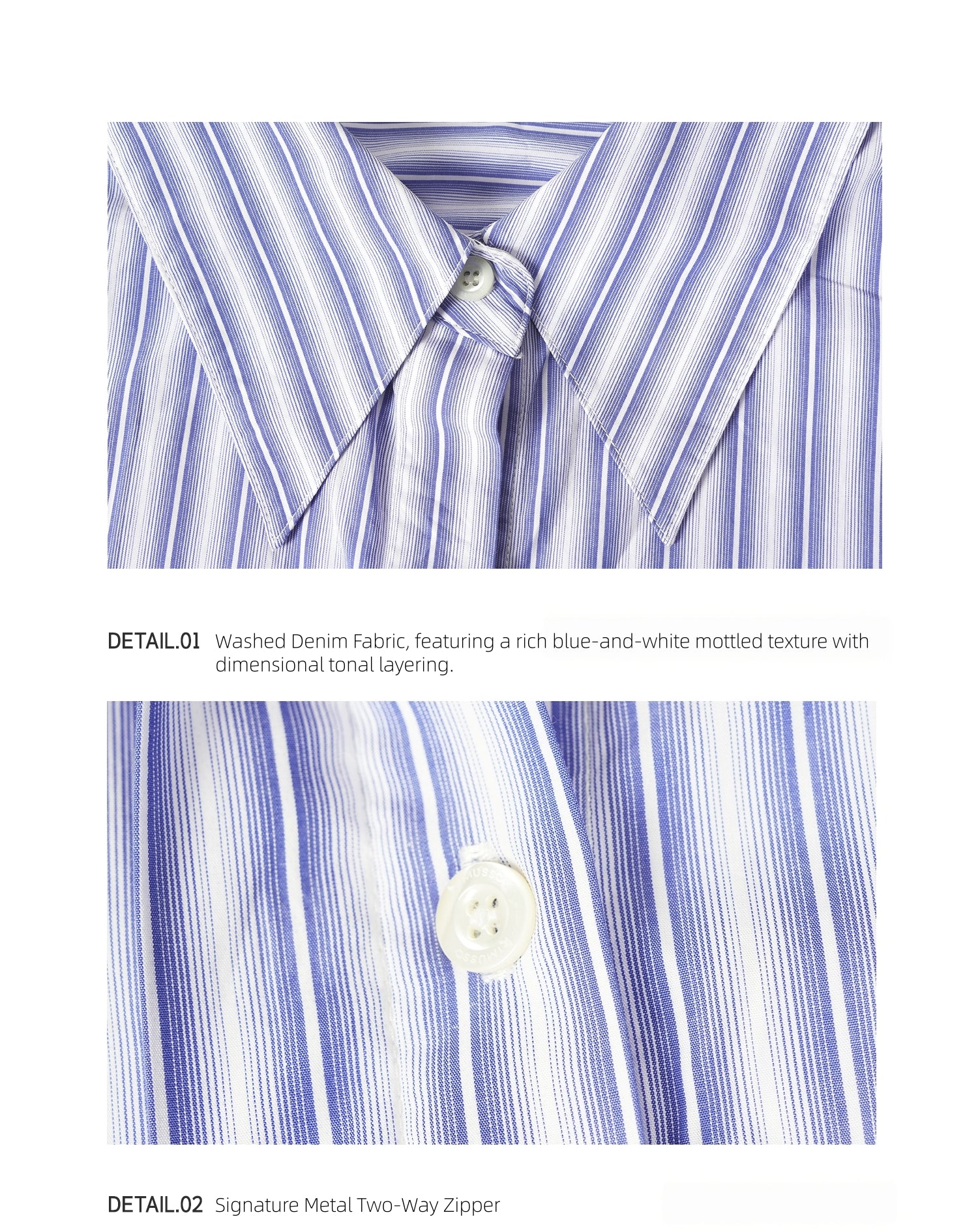 KIMUSSO “Blue Rhythm” Signature Striped Short-Sleeve Shirt