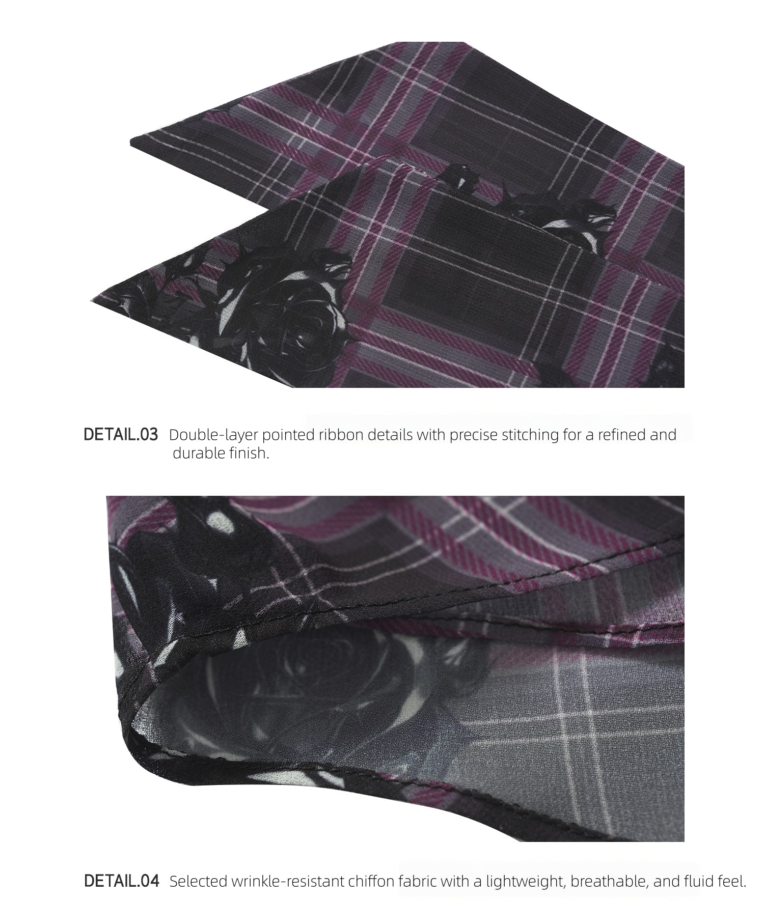 KIMUSSO “Sculptural Black Rose” Purple Plaid Halter Neck Off-Shoulder Top